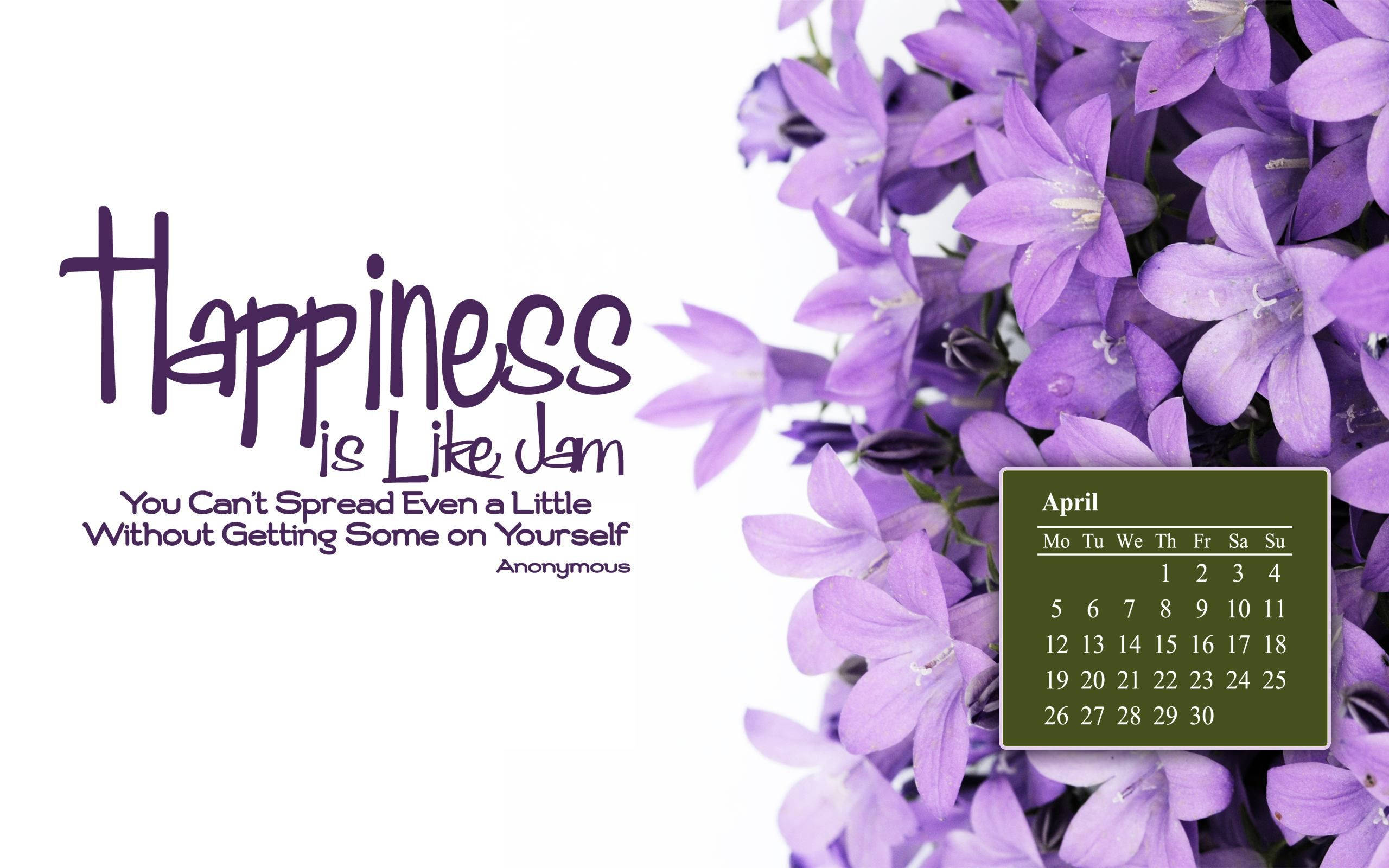 purple april calendar, bellflowers, motivational quote, 2K Desktop Wallpaper