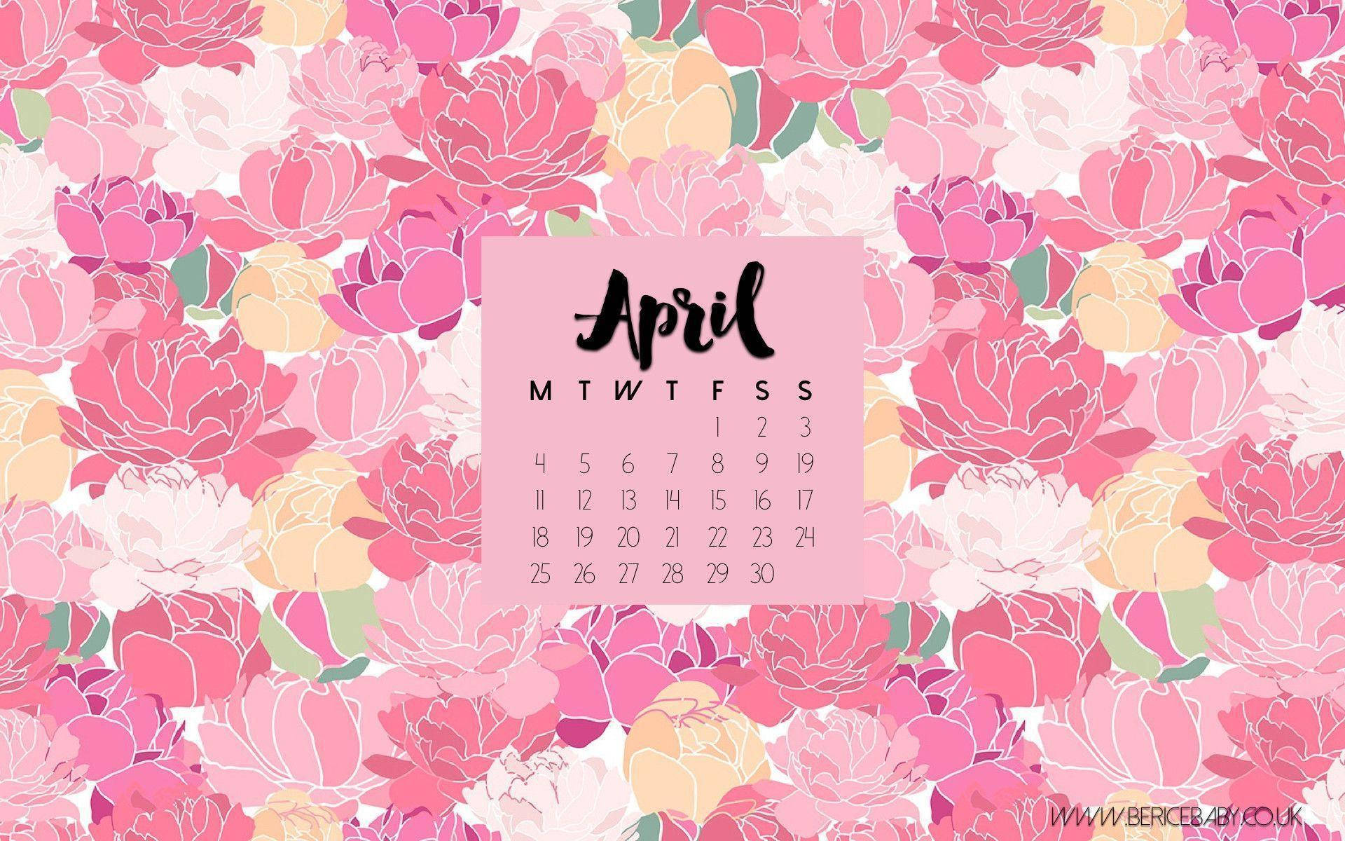 pink floral april calendar 2016, April calendar, pink and yellow peonies, Full HD Desktop Wallpaper