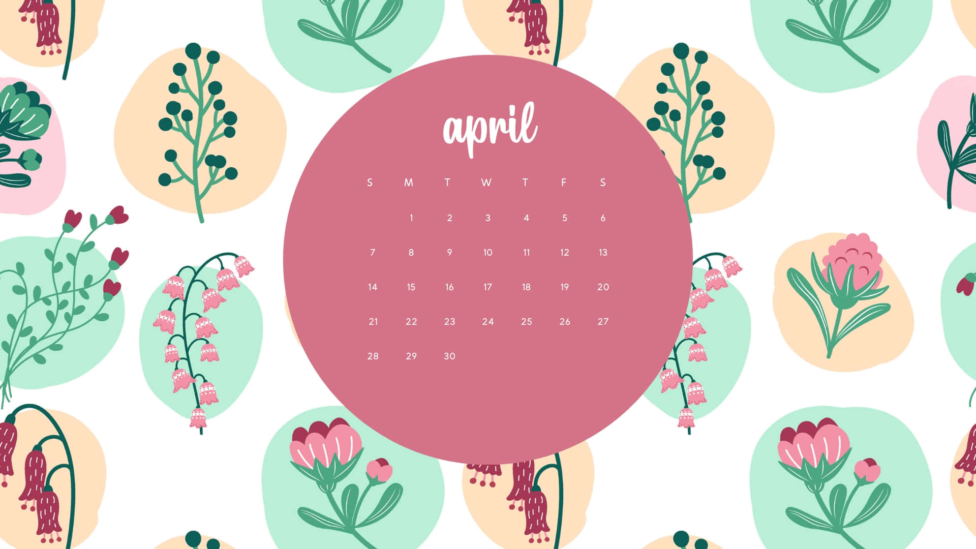 April, pink circular April calendar, pastel floral pattern, Full HD Desktop Wallpaper