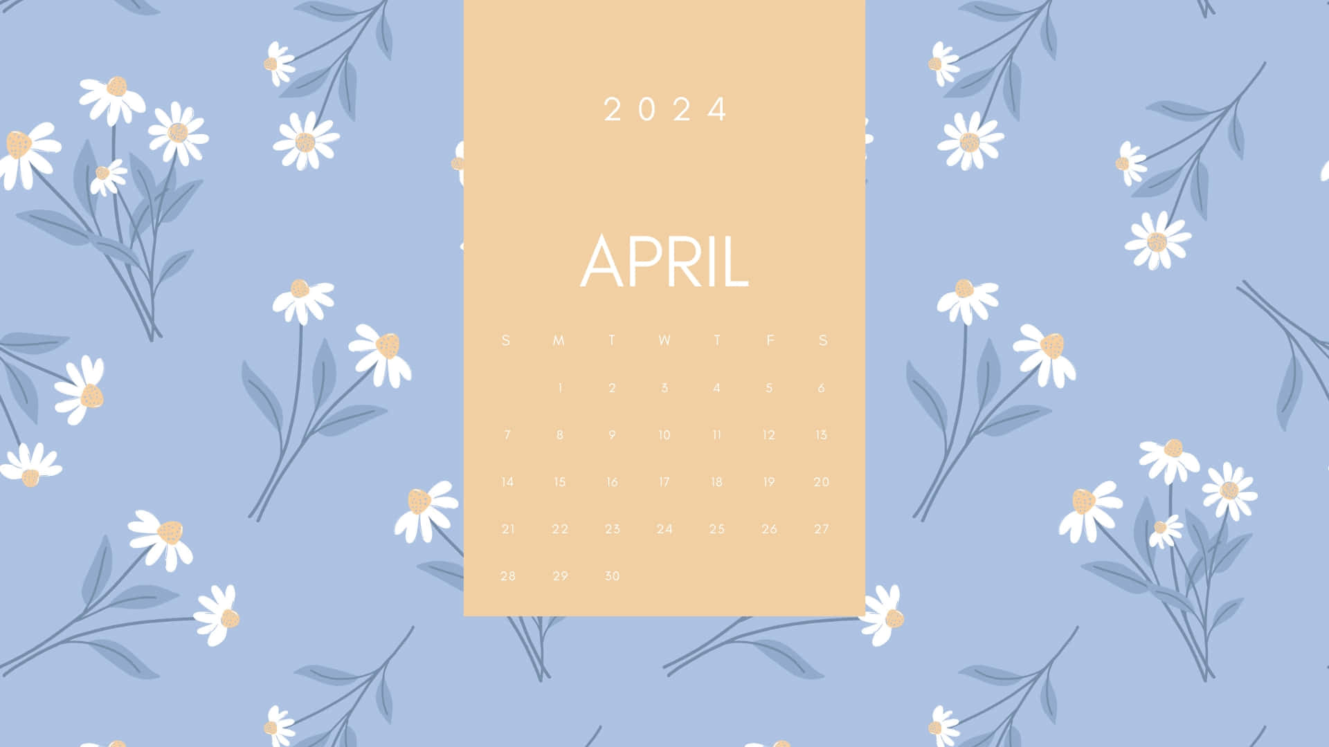 April2024 Calendar, beige, soft blue background, Full HD Desktop Wallpaper