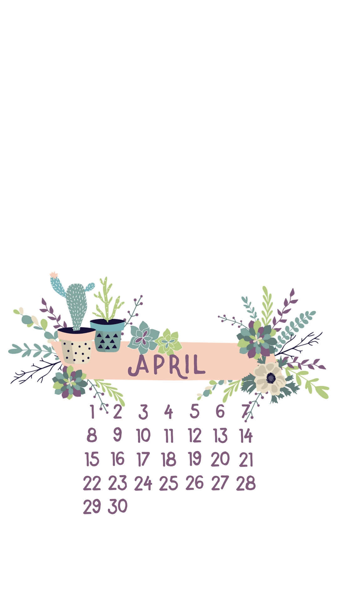April calendar, pastel floral, cactus decor, Full HD Phone Wallpaper