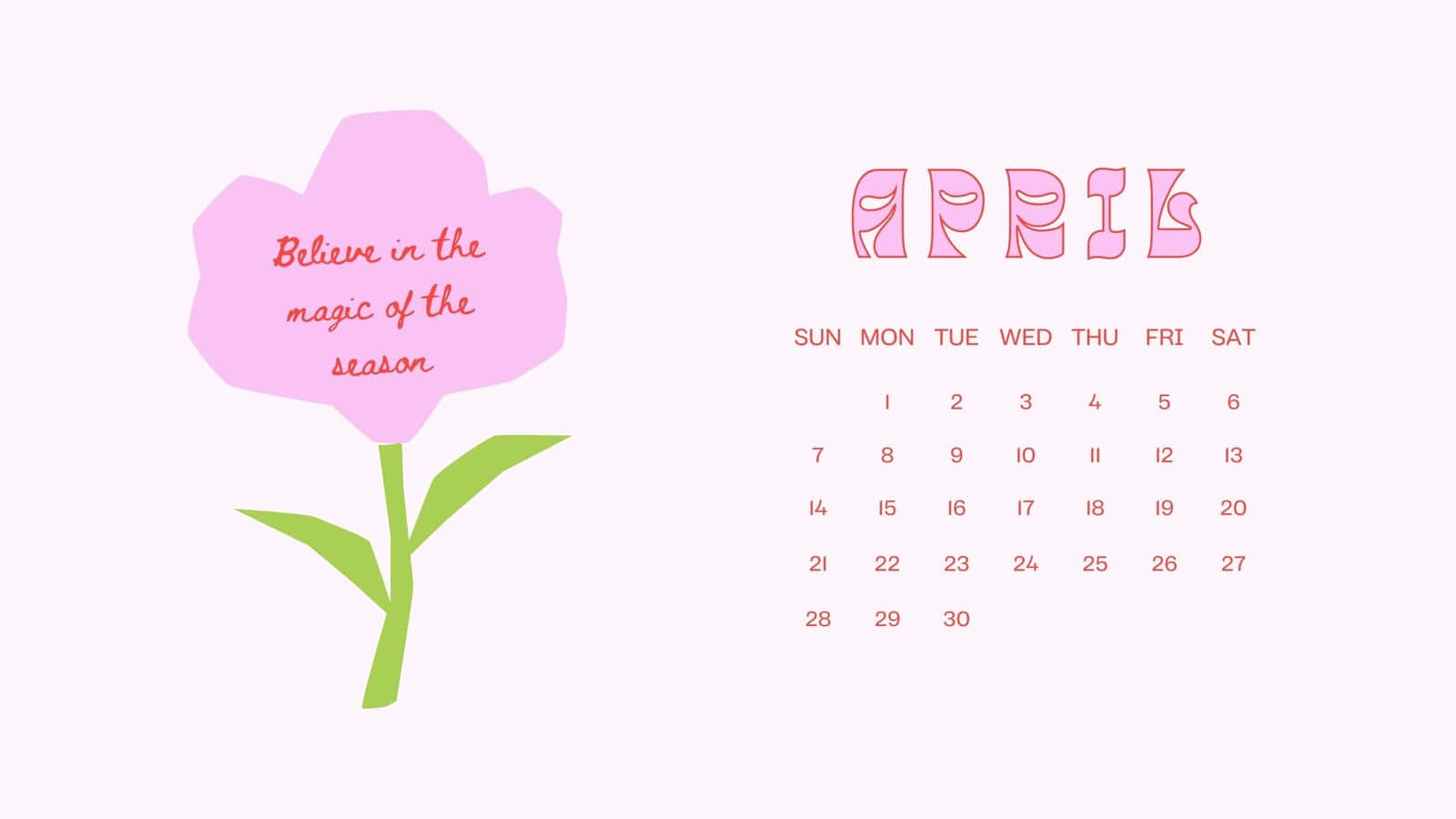 April calendar, pastel pink tulip, green stem, HD Desktop Wallpaper