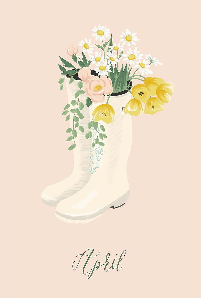 April, white rain boots, daisies, SD Phone Wallpaper