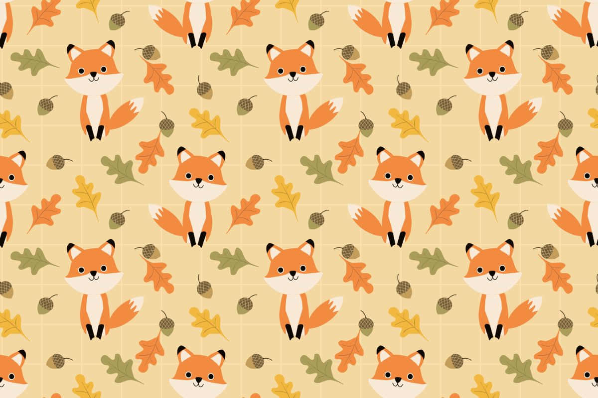 cute autumn desktop, cartoon foxes, autumn leaves, SD Desktop Wallpaper