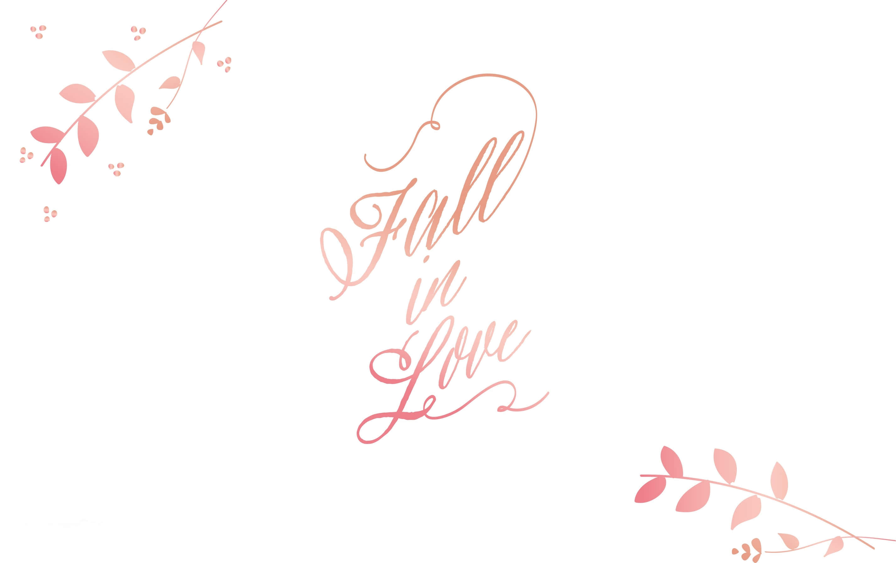 rose gold, Fall in Love, pink leafy branches, 2K Desktop Wallpaper