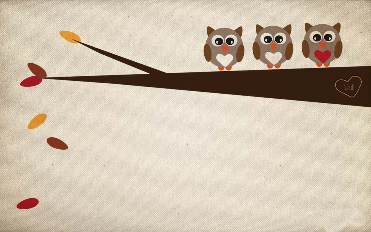 cute autumn desktop, cartoon owls, autumn leaves, HD Desktop Wallpaper