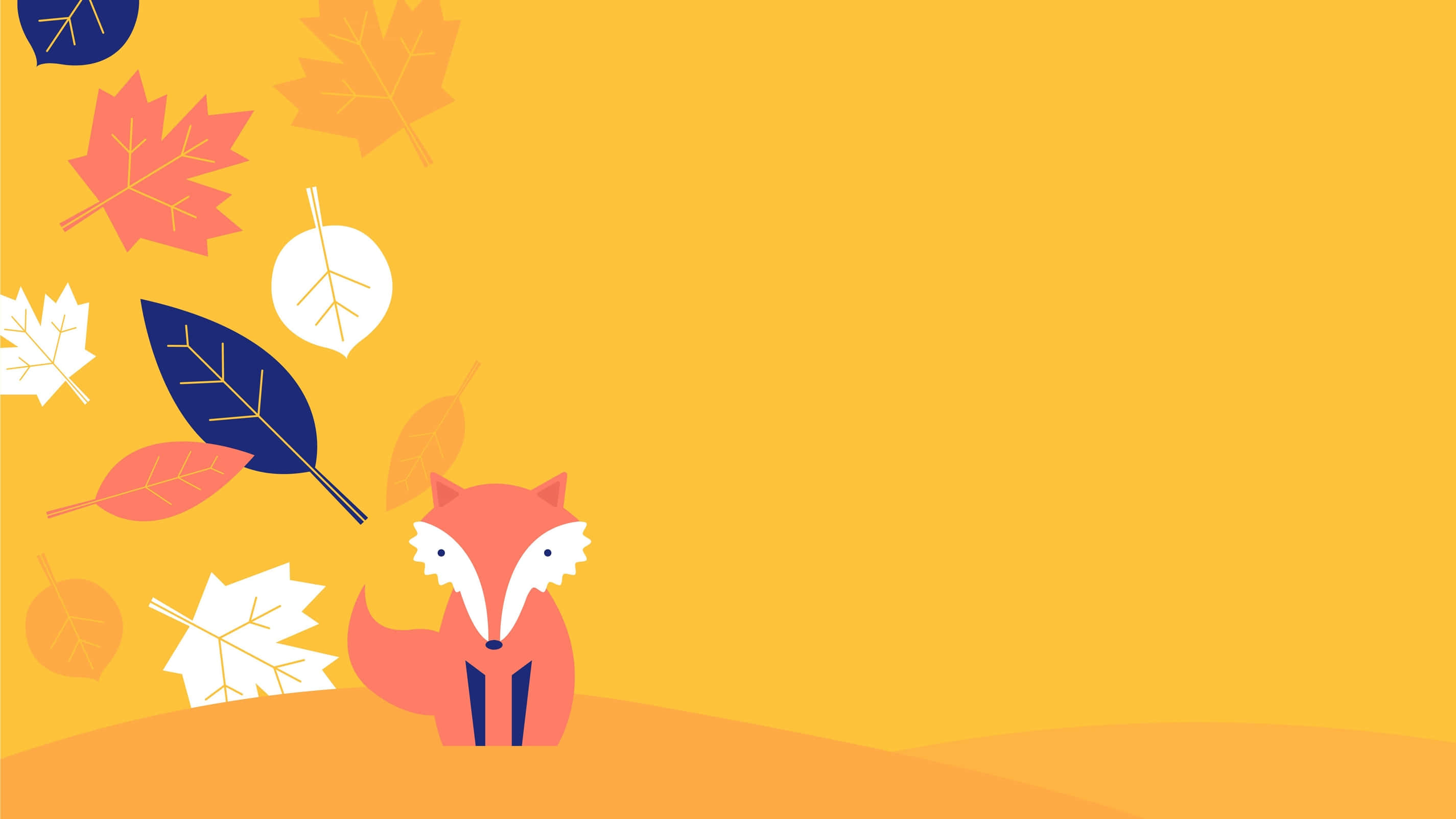 stylized fox, hill, colorful autumn leaves, 2K Desktop Wallpaper