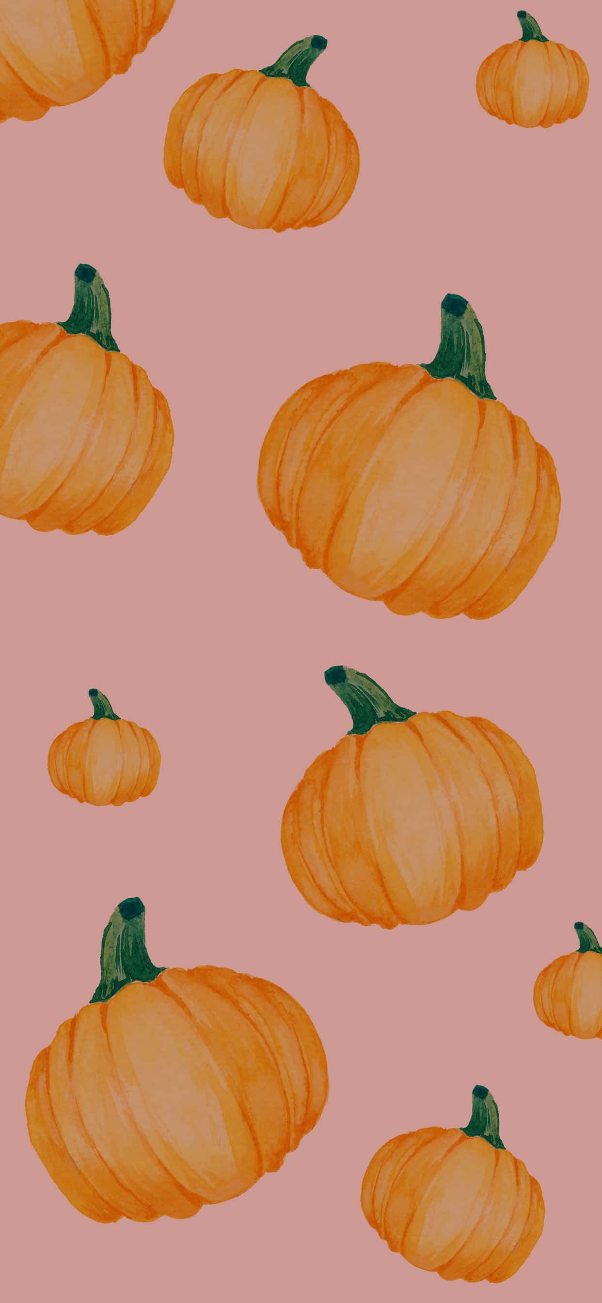 Cute Autumn iPhone, orange pumpkins, green stems, 2K Phone Wallpaper