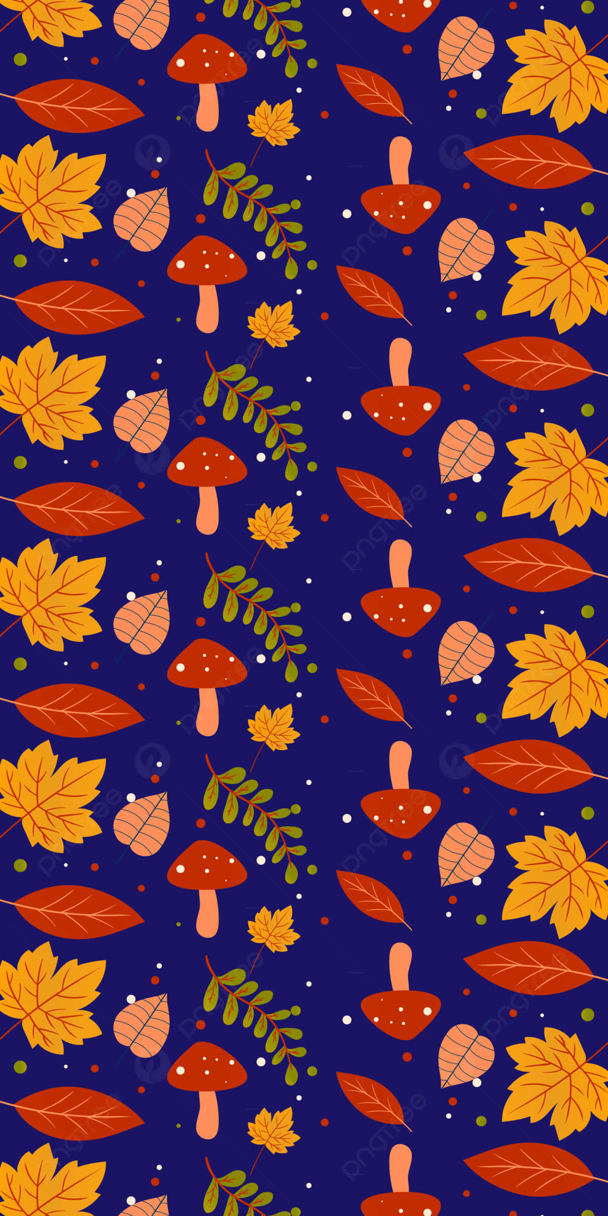 cute autumn iphone, autumn leaves, red mushrooms, Full HD Phone Wallpaper