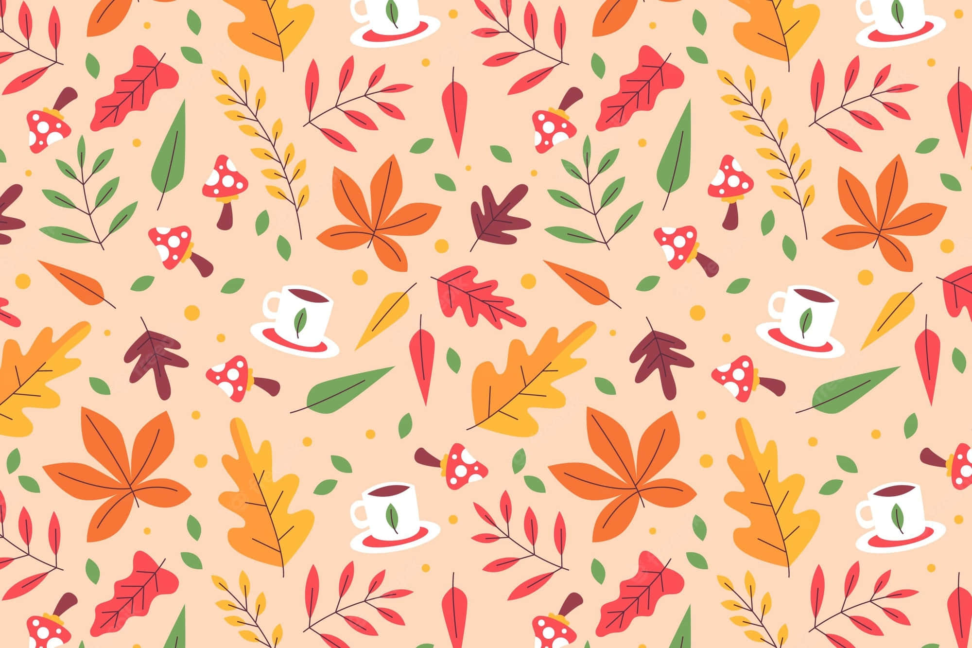 autumn, orange red leaves, green leaves, Full HD Desktop Wallpaper