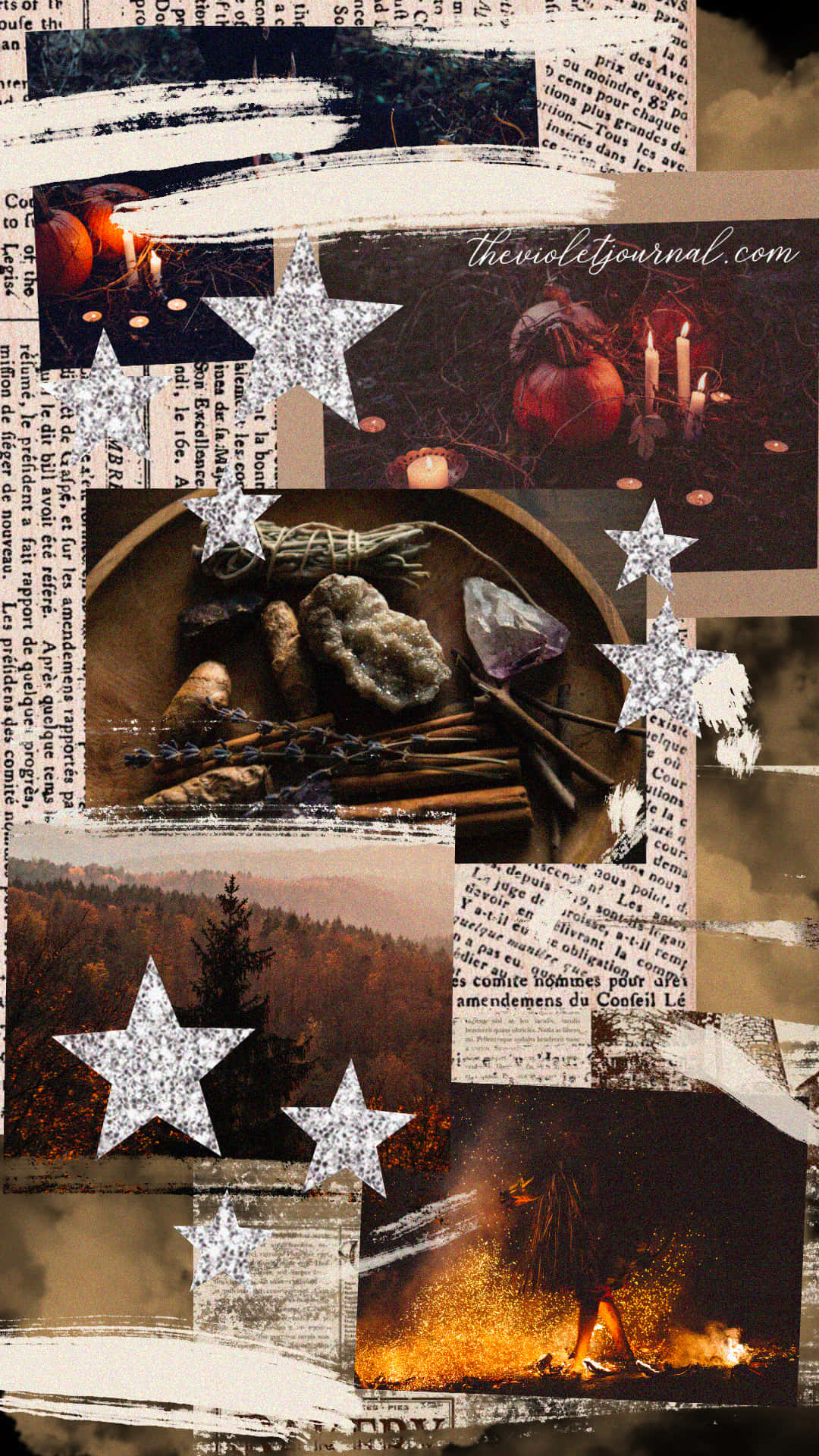 Cute Autumn, newspaper collage, crystals, Full HD Phone Wallpaper