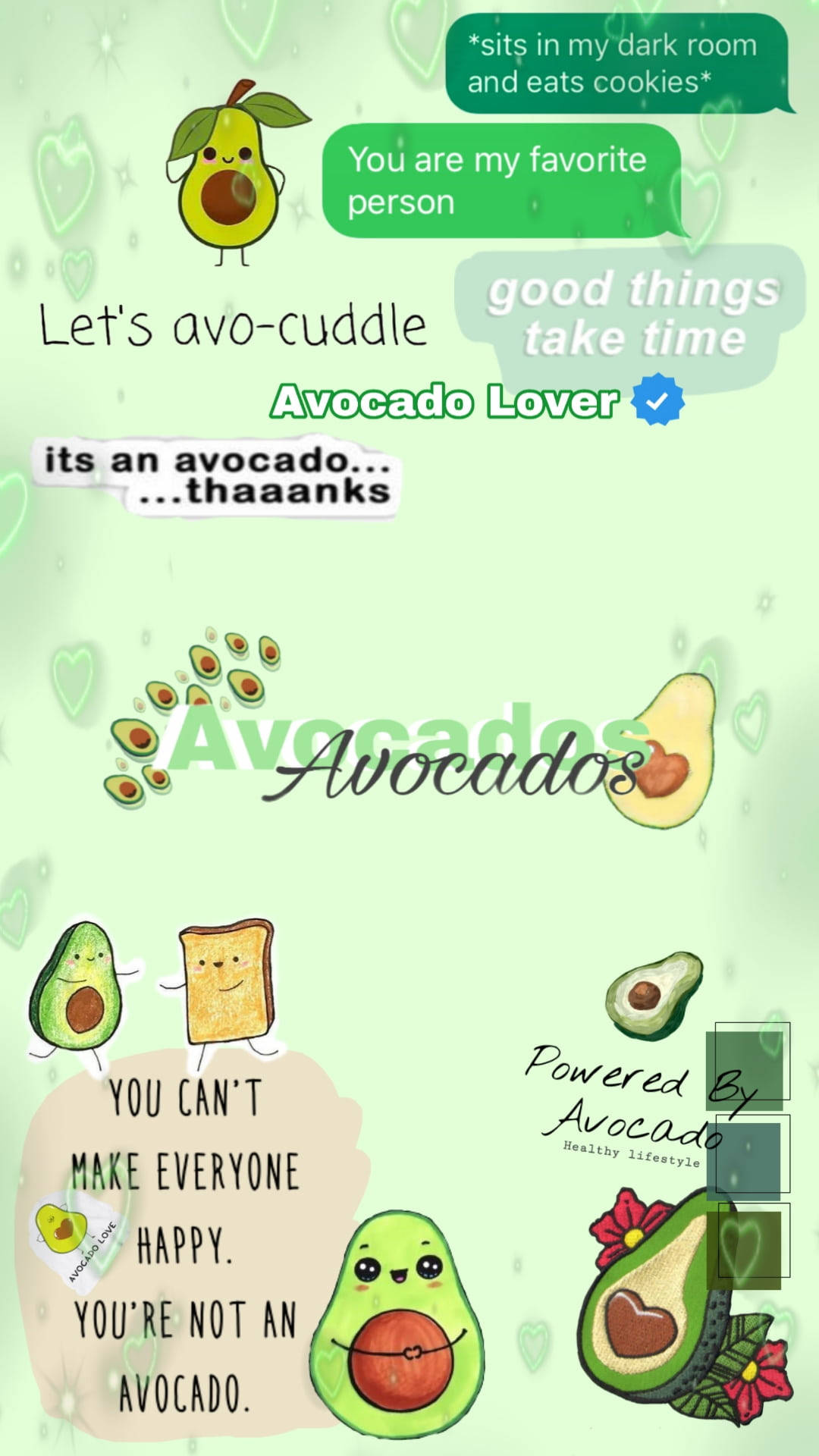 Cute Avocado, cartoon avocados, heart motifs, Full HD Phone Wallpaper