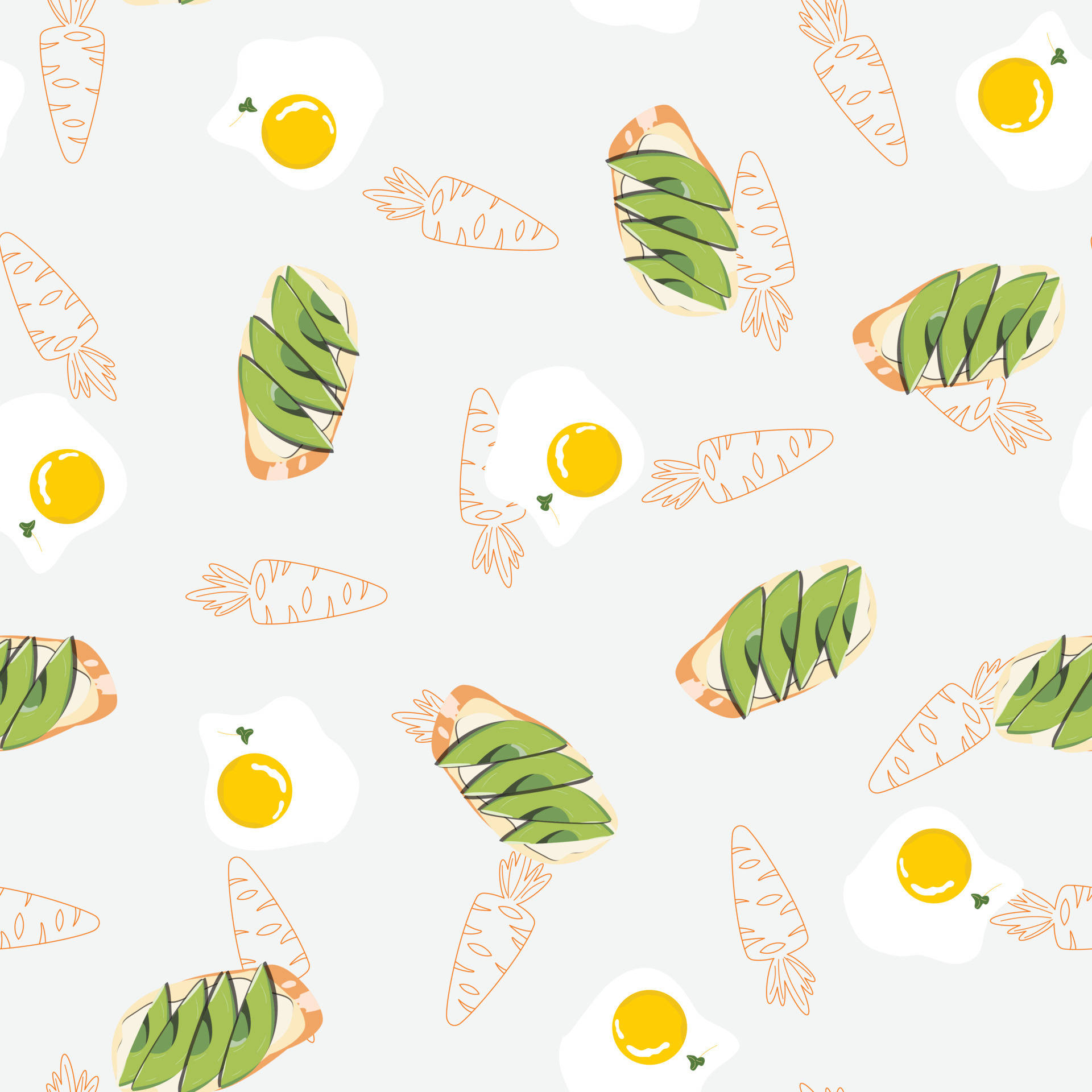 avocado egg sandwich, cartoon-style fried eggs, avocado toast, Full HD Desktop Wallpaper