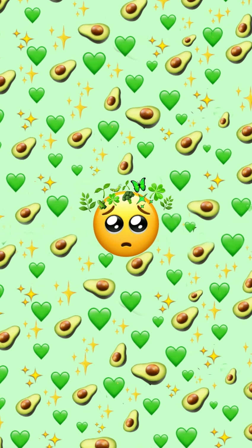 avocado love emoji pattern, sad emoji, green leafy crown, HD Phone Wallpaper