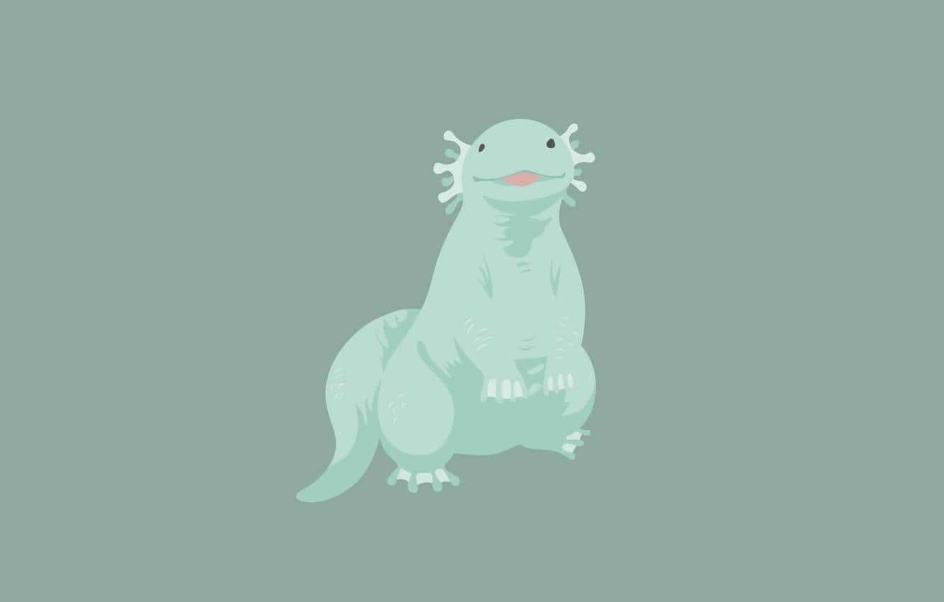 teal colored cute axolotl, light green axolotl, white frilly gills, HD Desktop Wallpaper