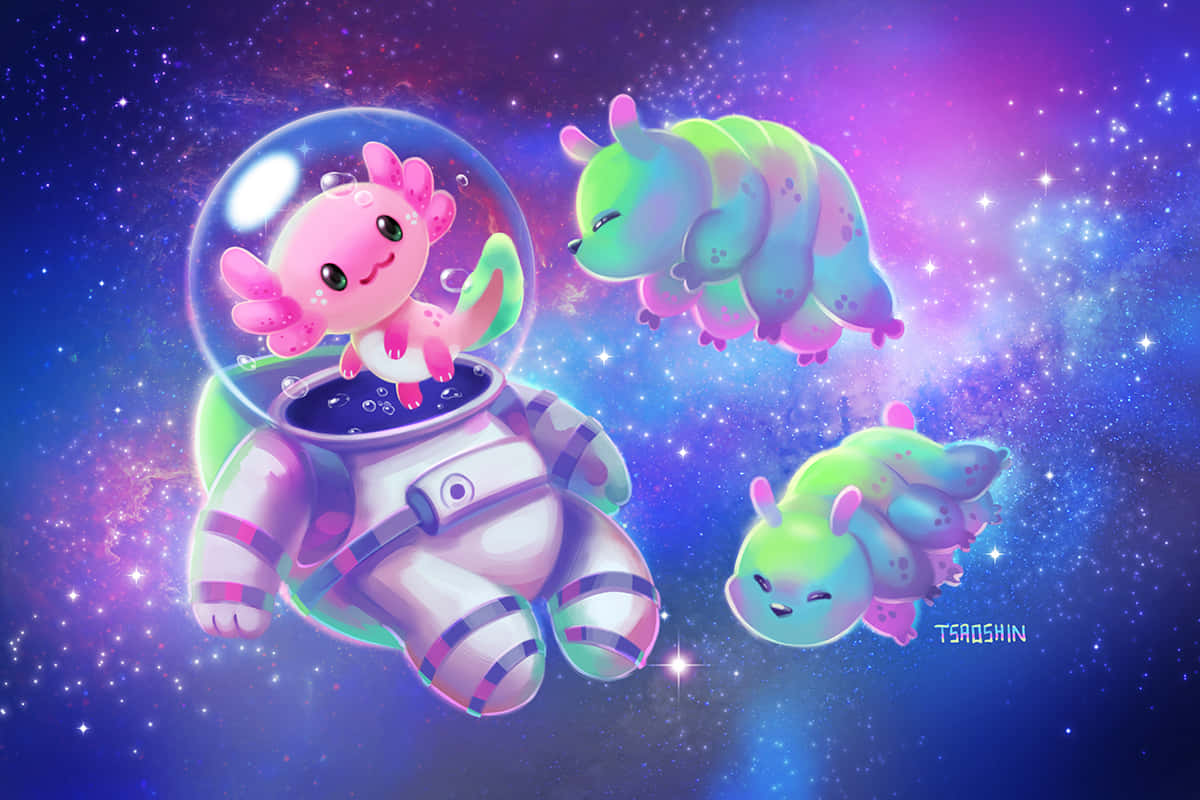 cute axolotl, astronaut suit, bubble helmet, SD Desktop Wallpaper