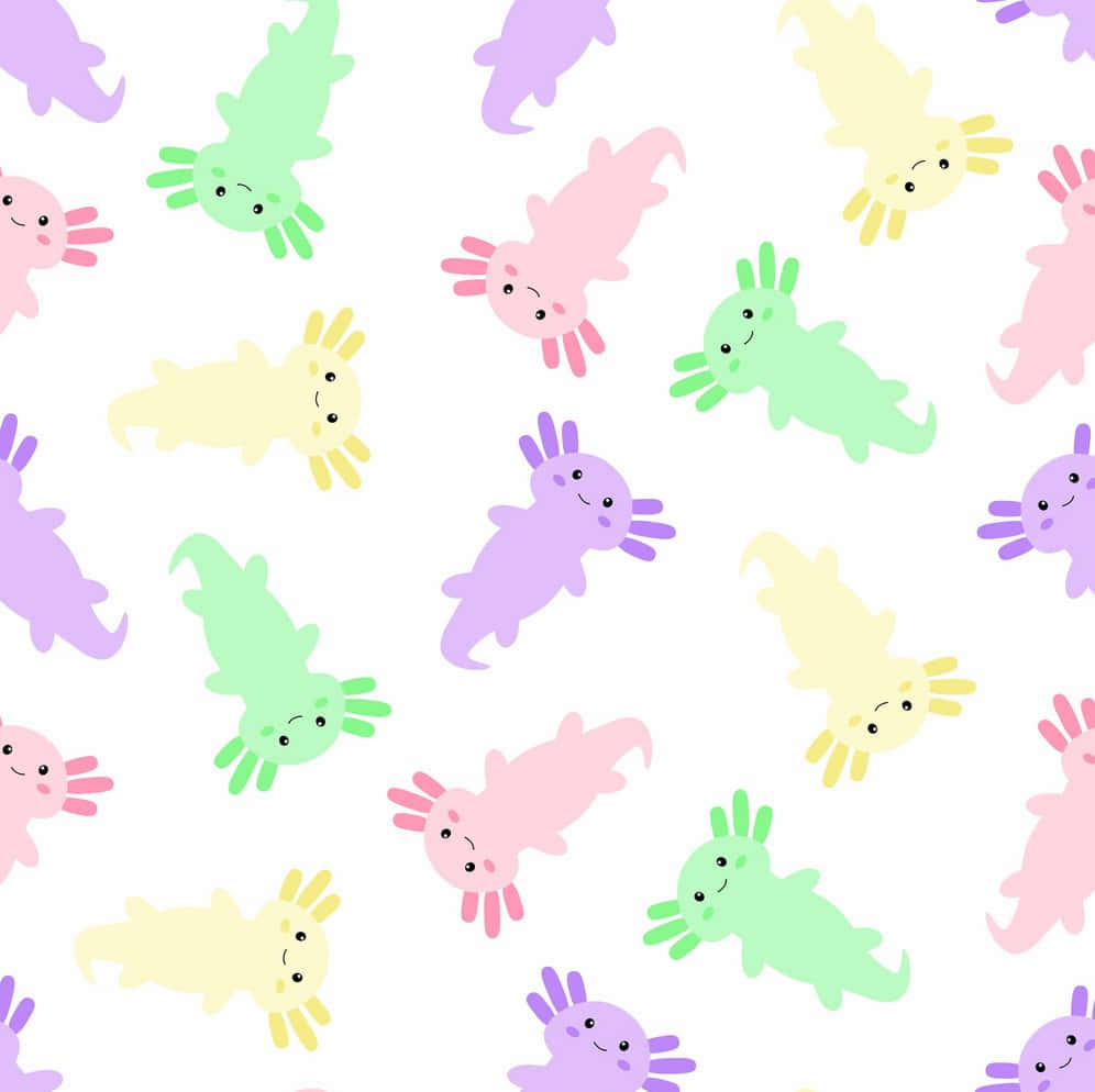 cute axolotl, pastel-colored, cartoon axolotls, SD Desktop Wallpaper