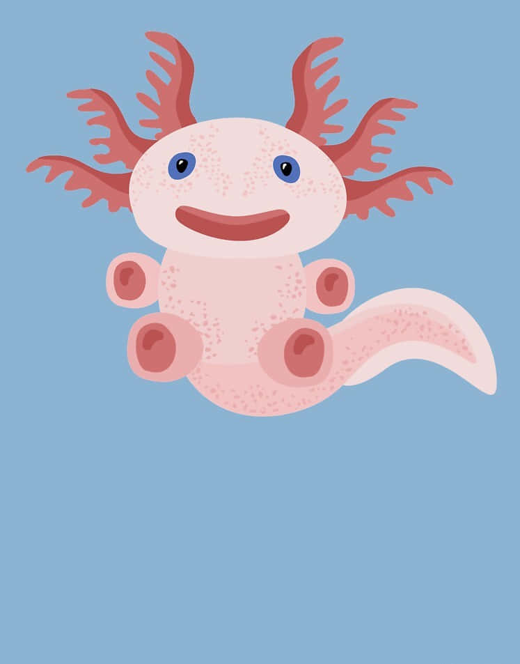 smiling cute axolotl, pink axolotl, blue eyes, SD Phone Wallpaper