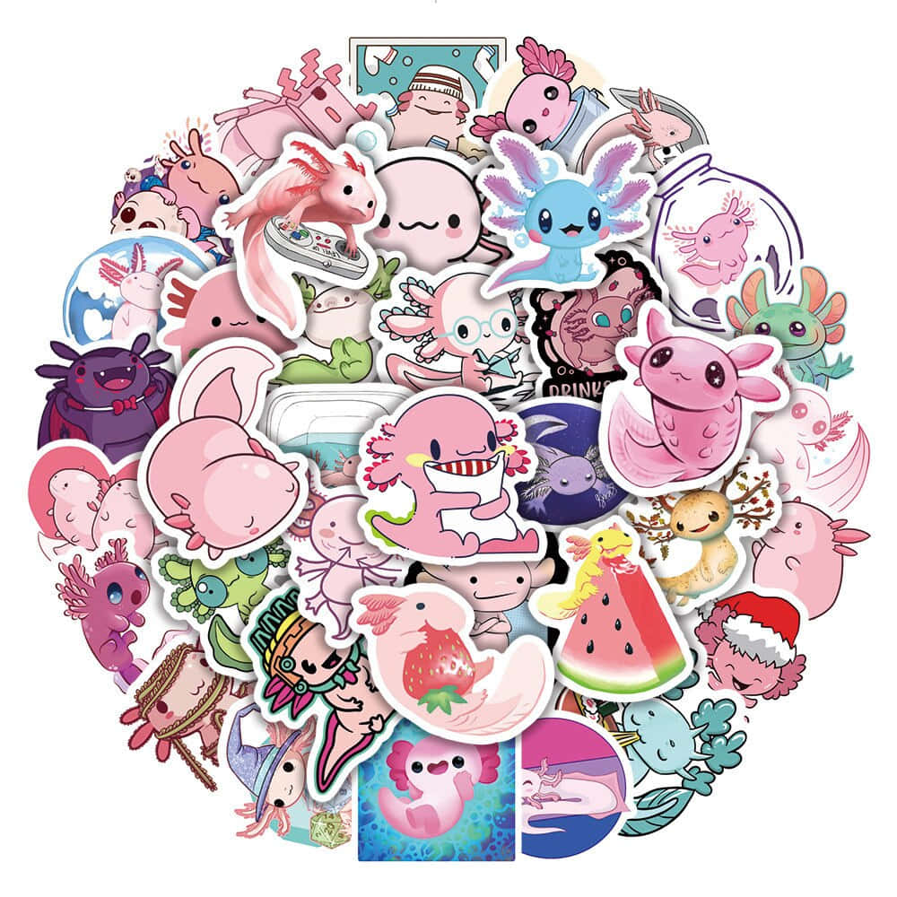 cute axolotl, stickers, circular pattern, SD Desktop Wallpaper
