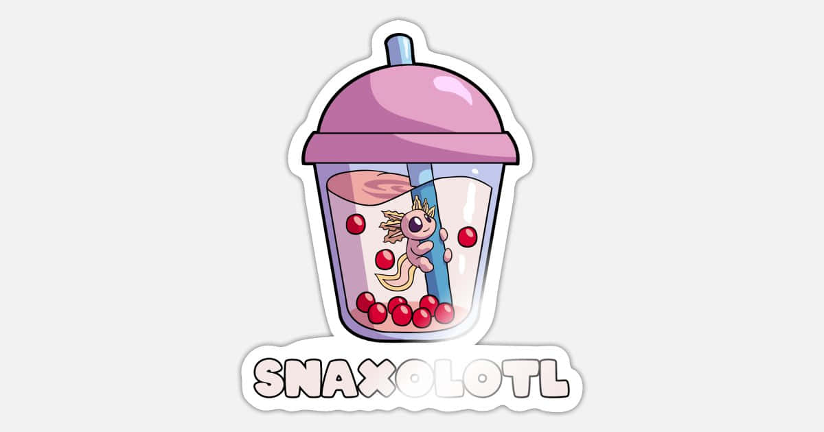 cute axolotl, pink bubble tea cup, red pearls, SD Desktop Wallpaper