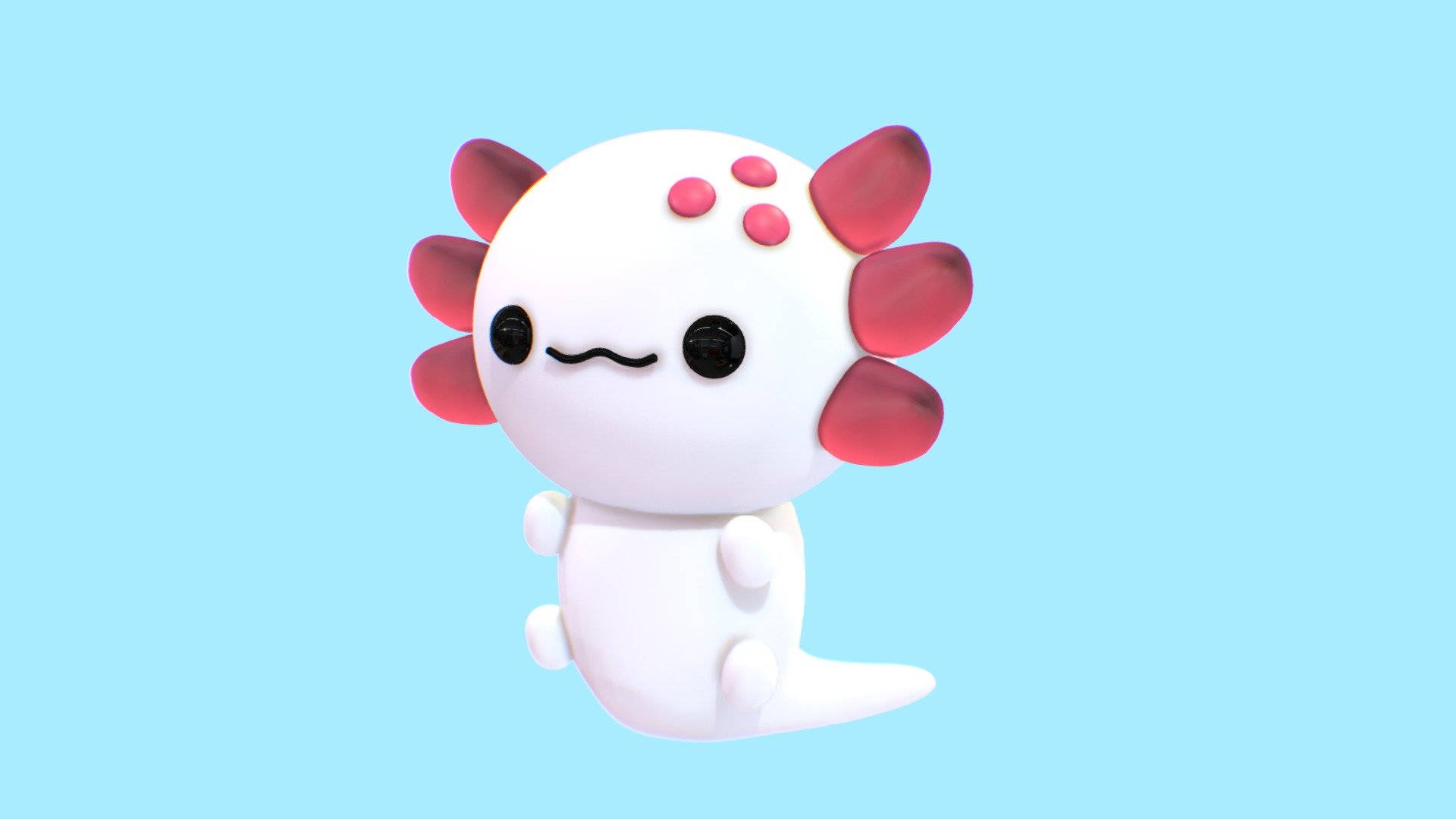 white cartoon axolotl, pink gills, spots, Full HD Desktop Wallpaper