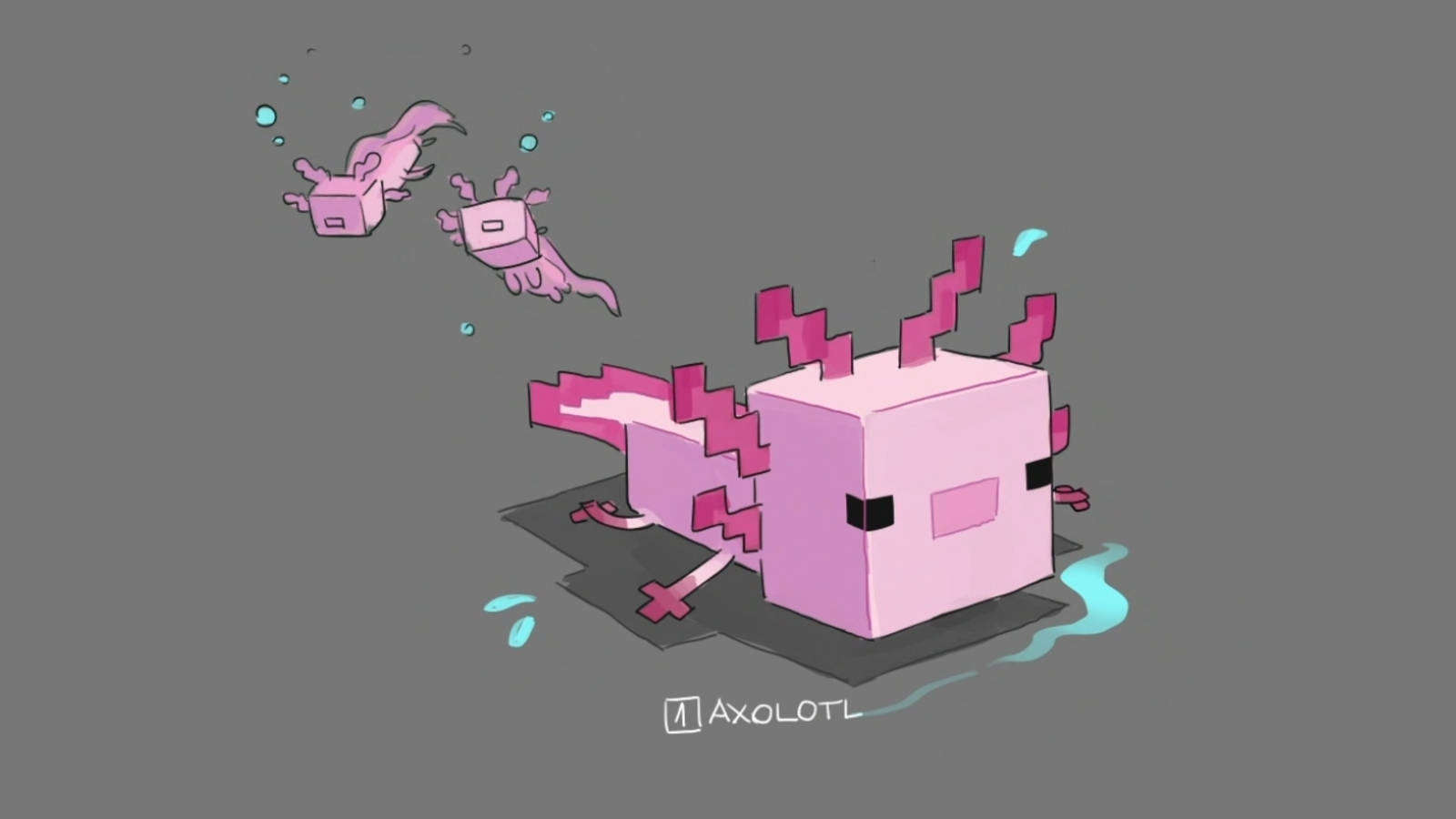 axolotl, pink, pixelated, HD Desktop Wallpaper