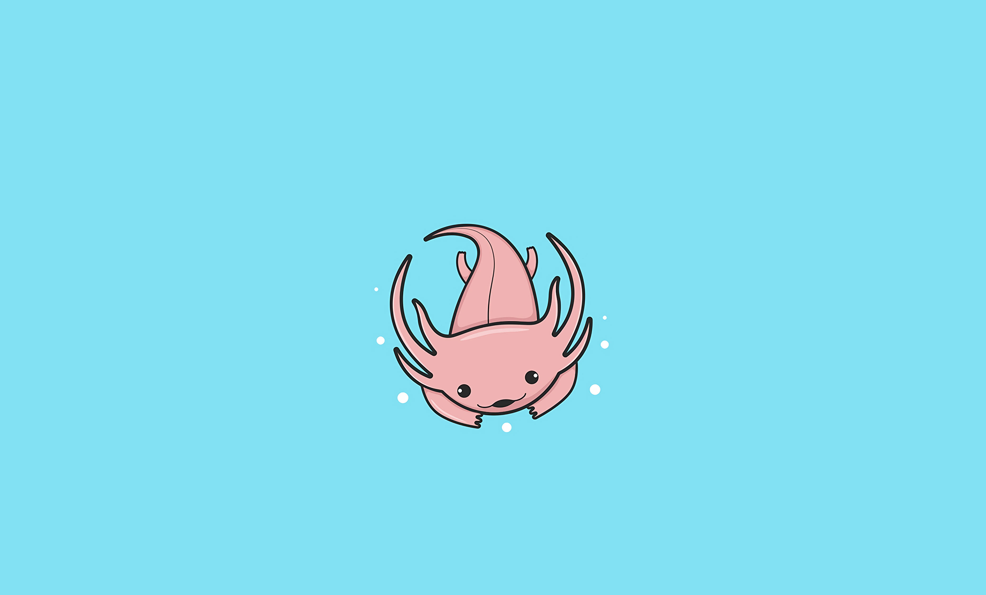pink axolotl, big eyes, feathery gills, 2K Desktop Wallpaper