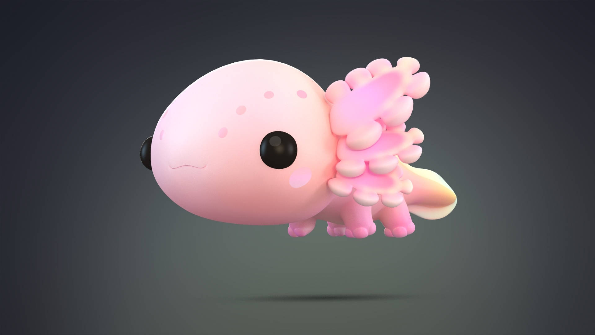3D Baby Axolotl, pink axolotl, fluffy gills, Full HD Desktop Wallpaper