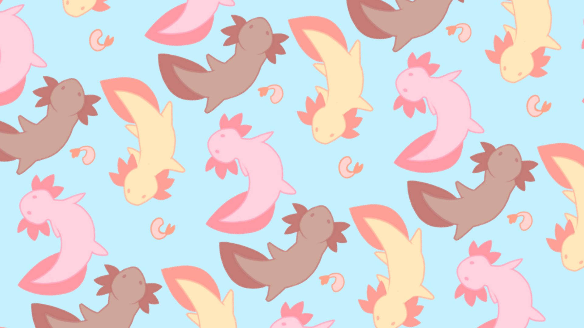 cute aesthetic pc axolotl pattern, pastel-colored axolotls, cheerful repeating pattern, Full HD Desktop Wallpaper