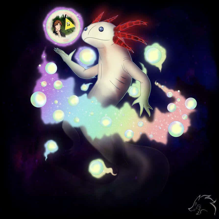 glowing axolotl, red gills, cosmic space, SD Desktop Wallpaper
