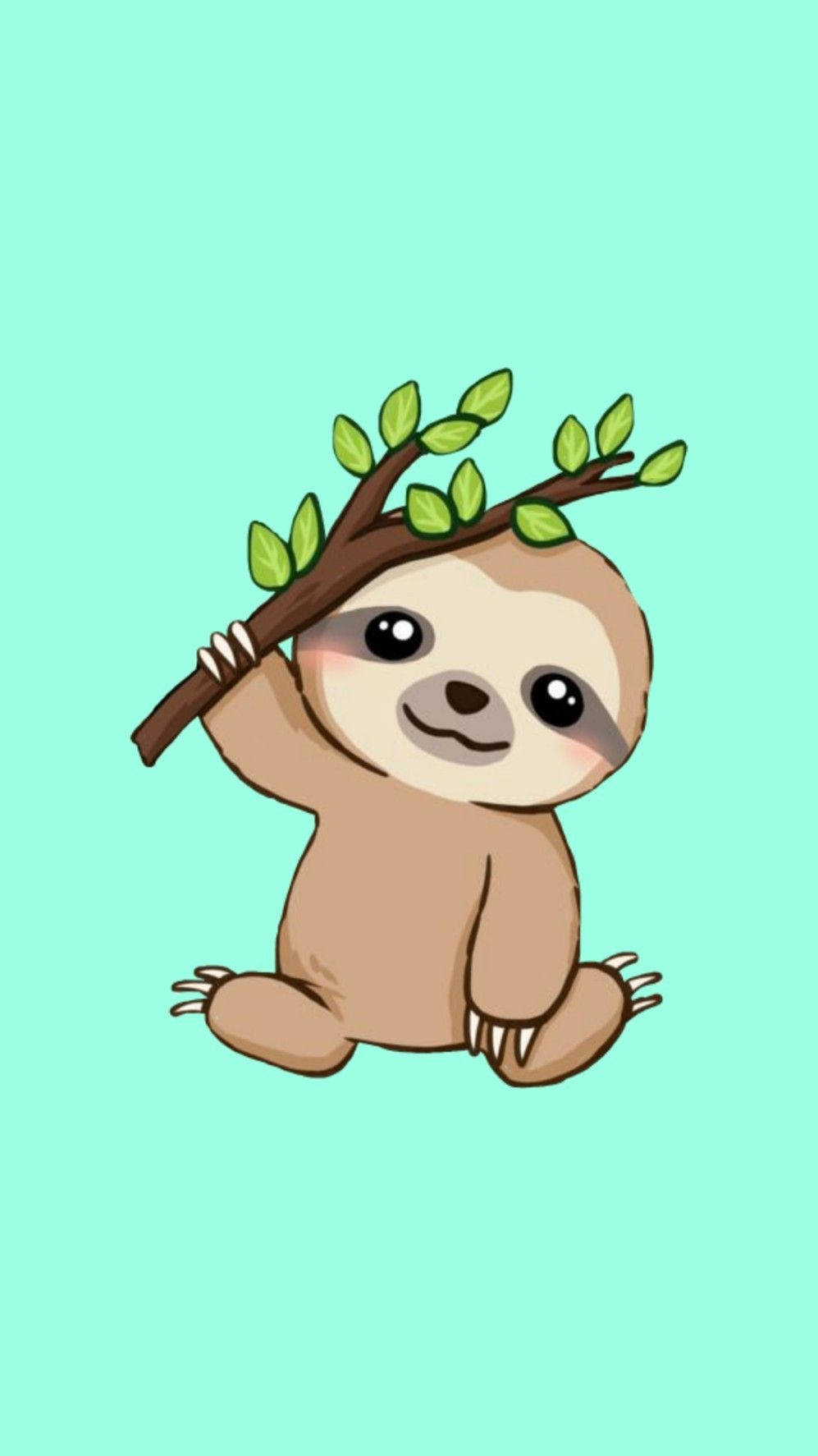 baby sloth, leafy branch, mint green background, HD Phone Wallpaper