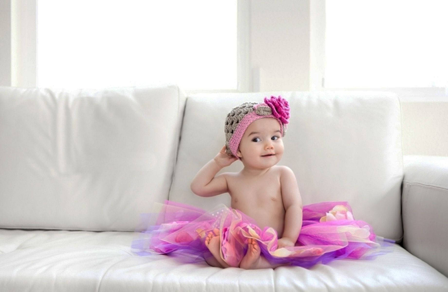 baby girl, pink and purple tutu, crocheted headband, HD Desktop Wallpaper
