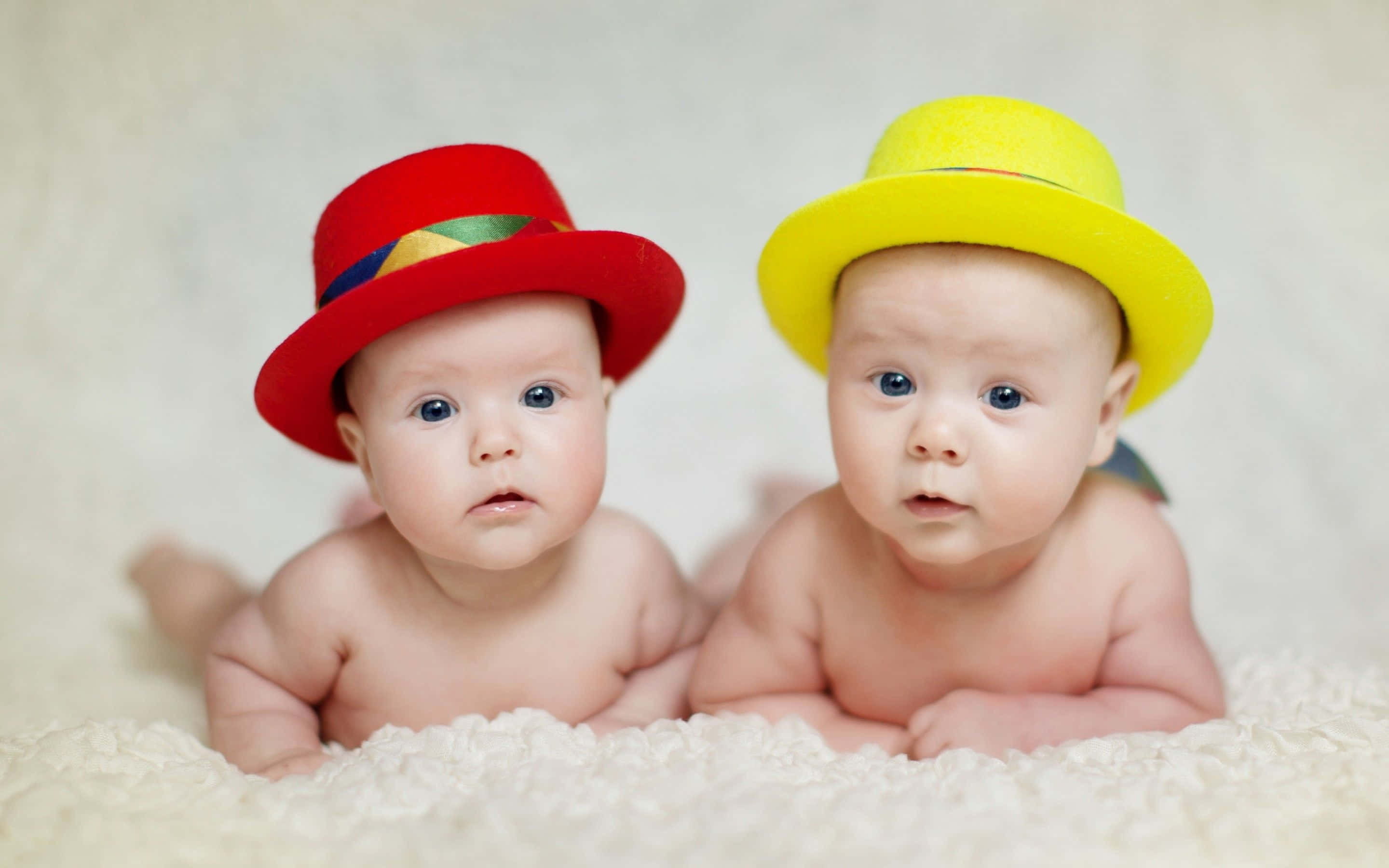 cute babies, warm knitted hat, colorful hats, 2K Desktop Wallpaper