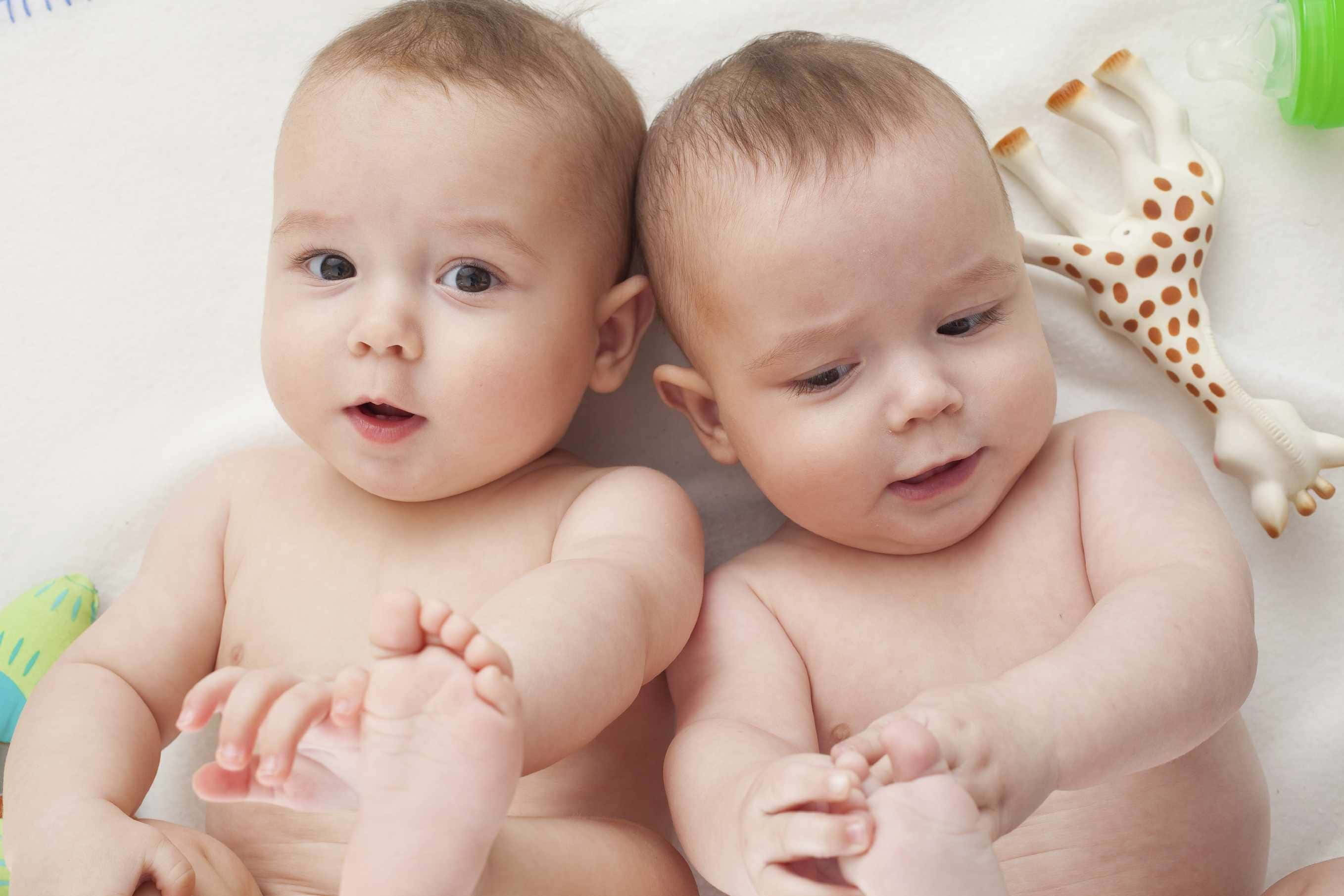 cute babies, newborn twins, soft white blanket, 2K Desktop Wallpaper