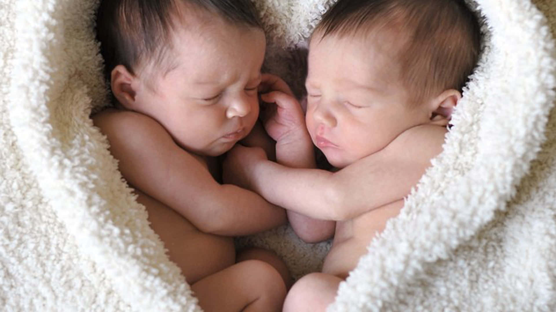 newborn twins, soft white blanket, knitted hat, Full HD Desktop Wallpaper