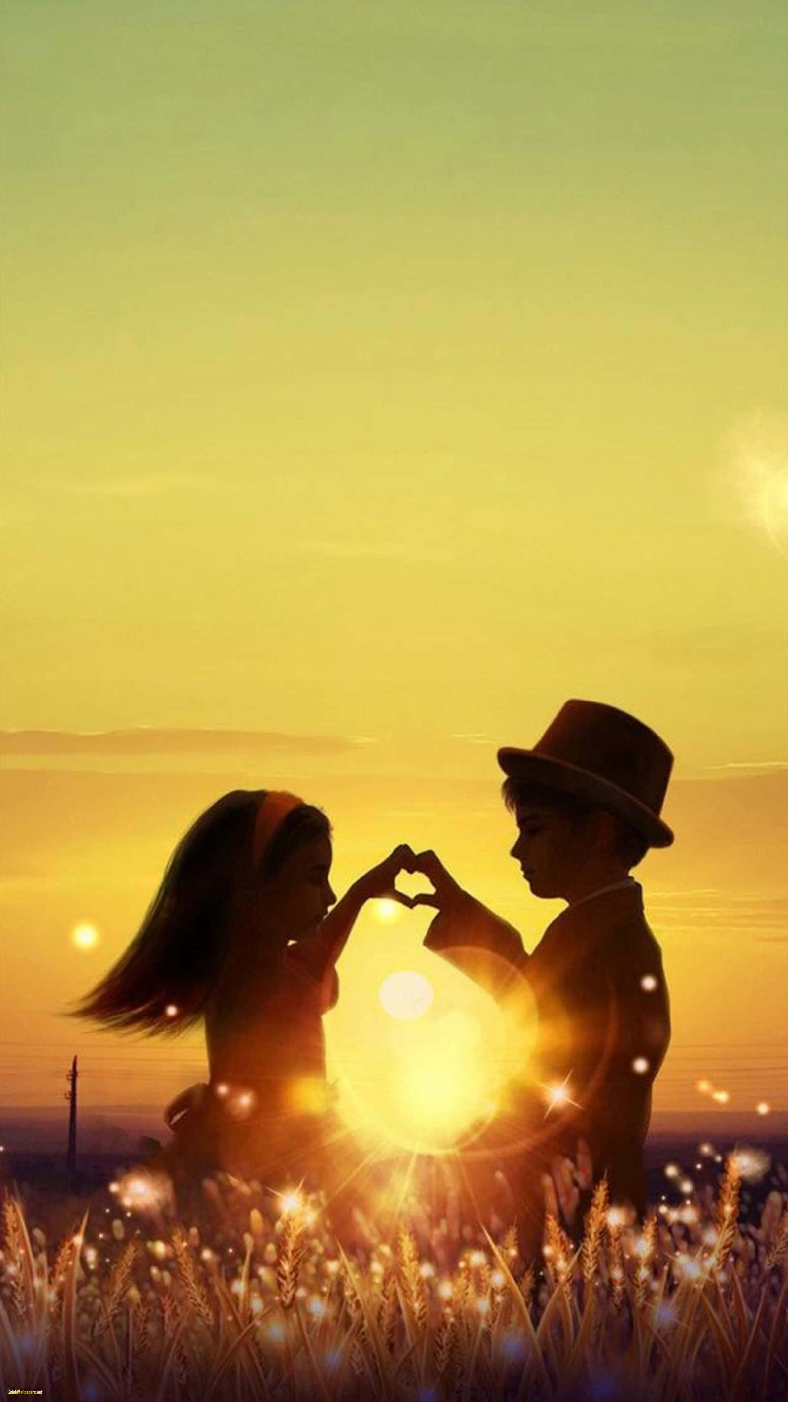 cute baby couple, sunset, golden sunset, 2K Phone Wallpaper