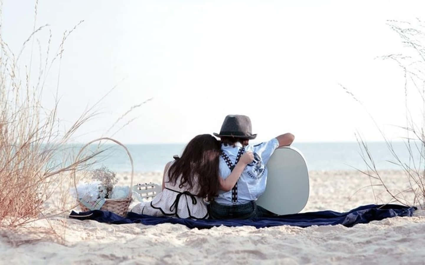 cute baby couple, beach, beach blanket, HD Desktop Wallpaper