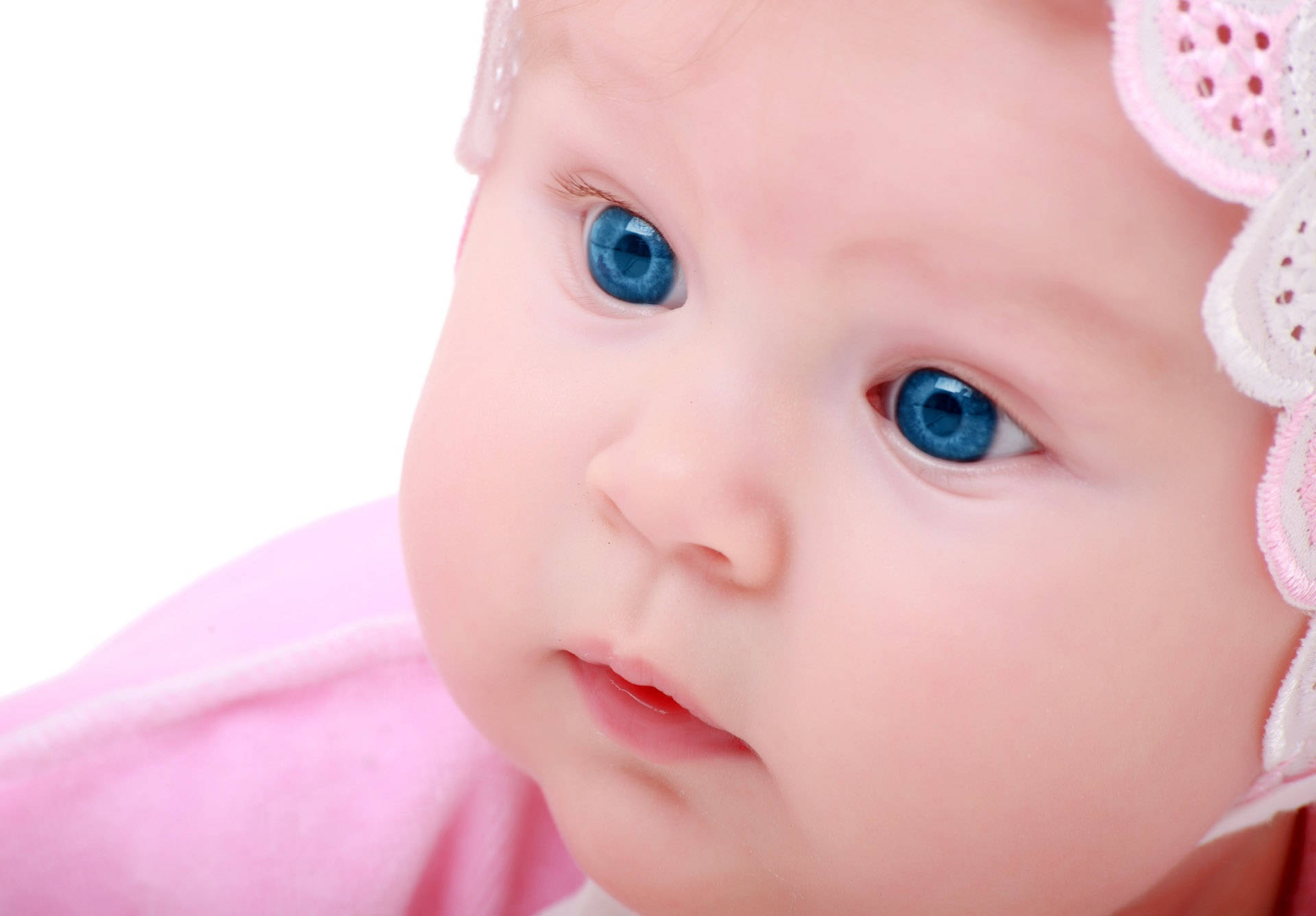 blue eyes, pink lace headband, white background, Full HD Desktop Wallpaper