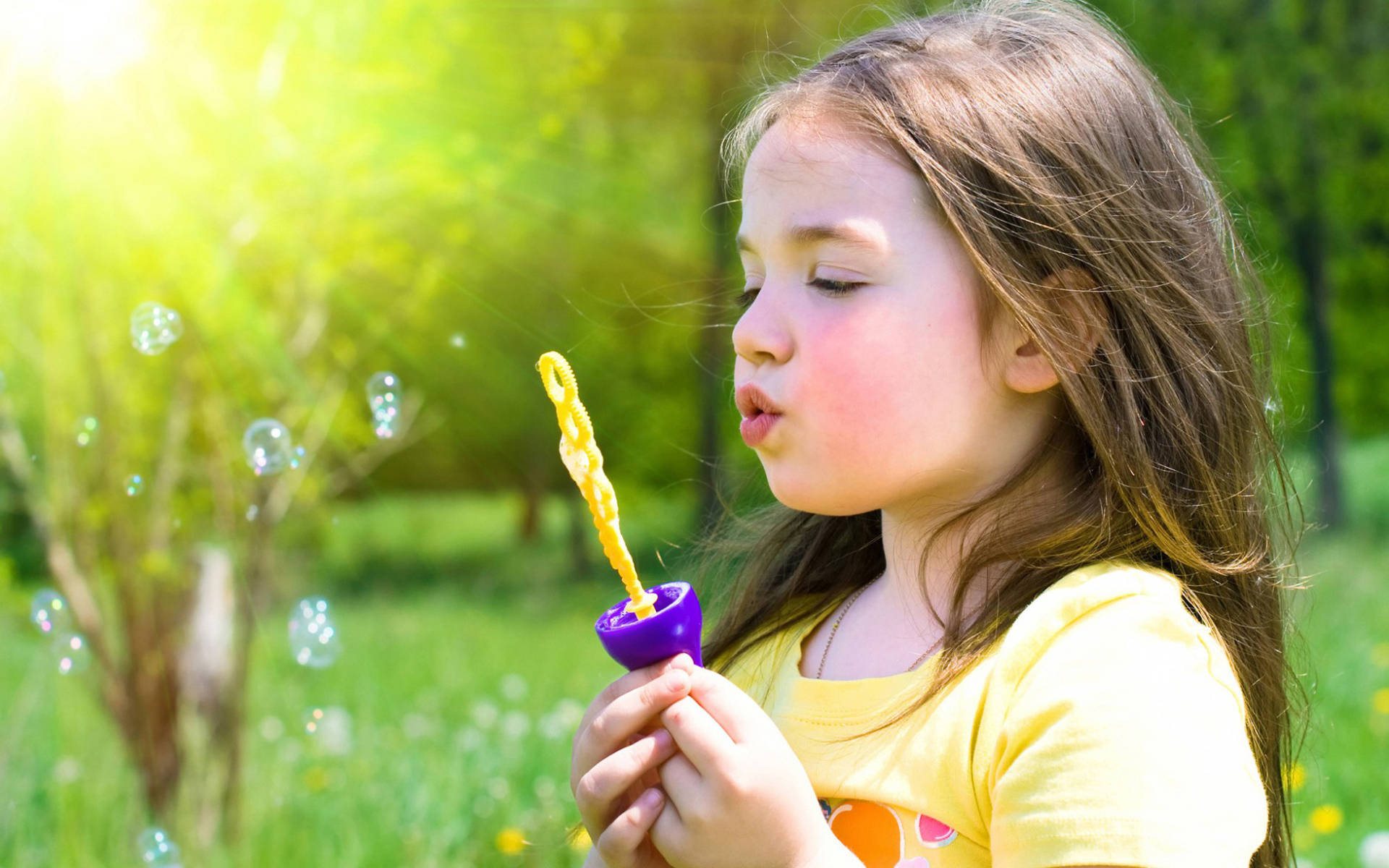 cute baby girl, sunlit green park, soft bokeh, Full HD Desktop Wallpaper