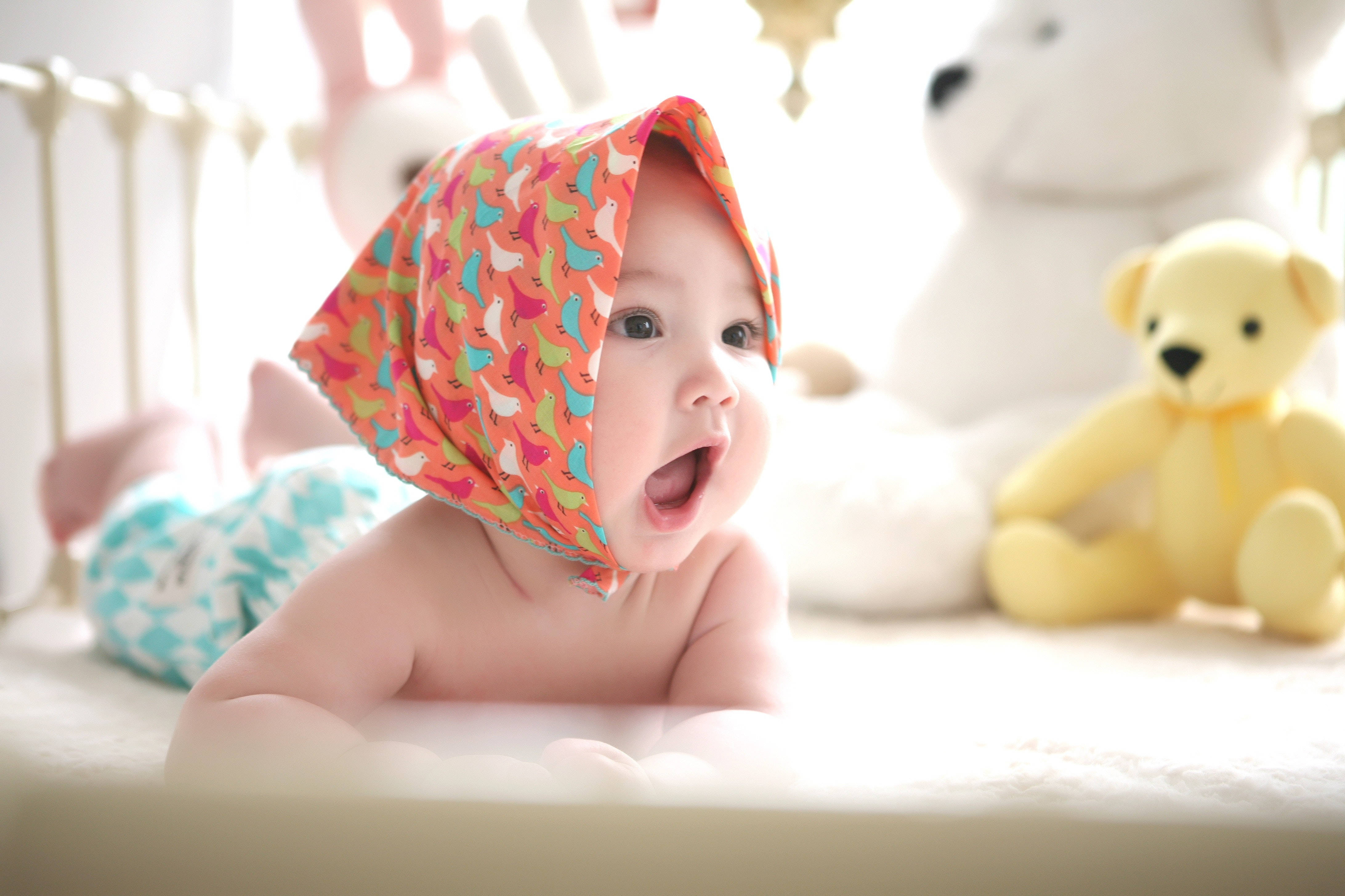 cute baby, crib, bandana, 4K Desktop Wallpaper