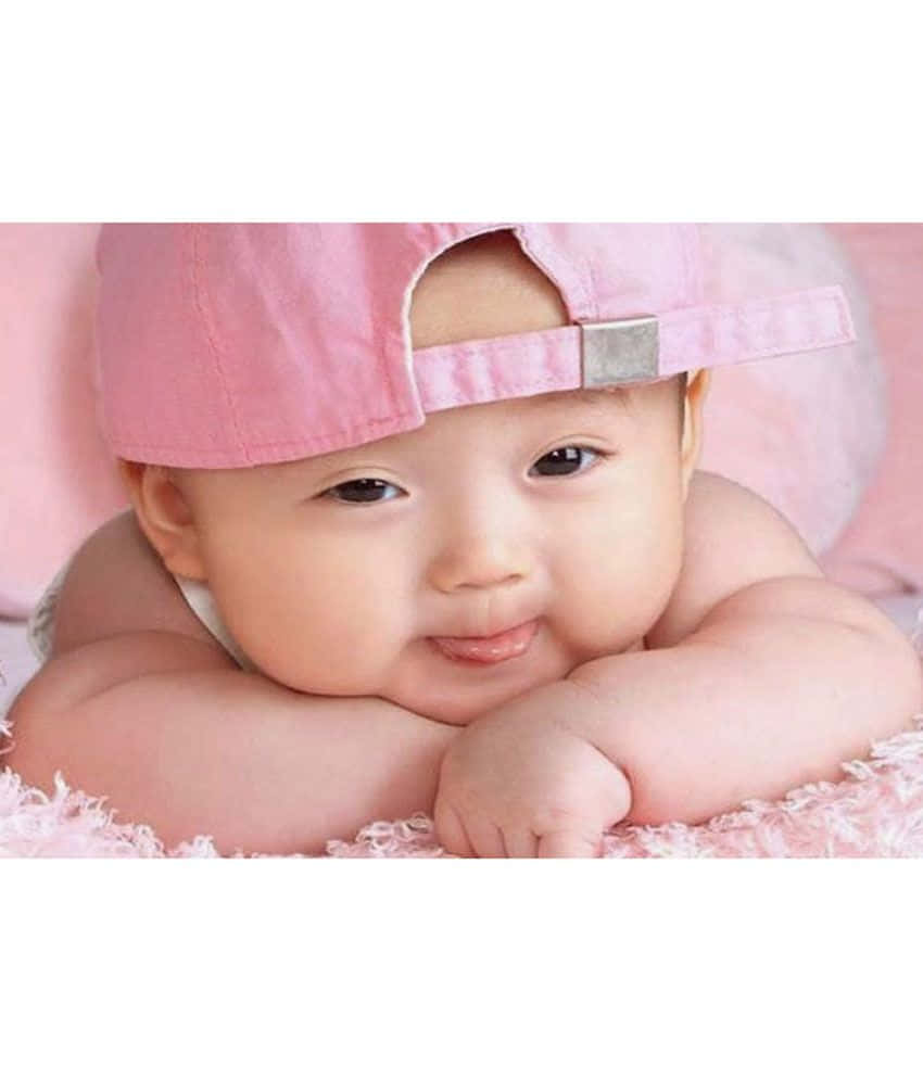 pink baseball cap, fluffy pink blanket, chubby baby, SD Phone Wallpaper