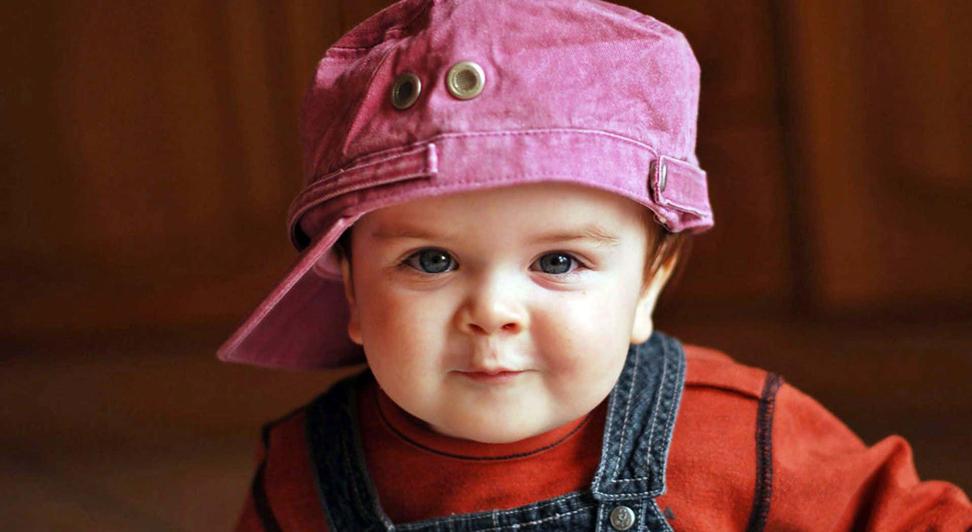 cute baby, pink cap, red overalls, HD Desktop Wallpaper