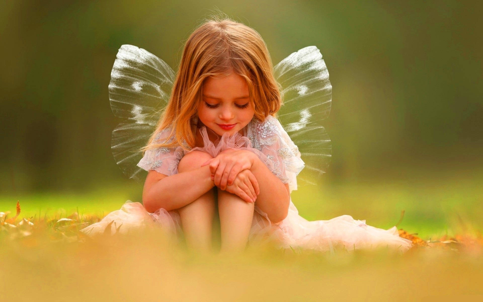 cute baby girl, butterfly wings, fairy costume, Full HD Desktop Wallpaper