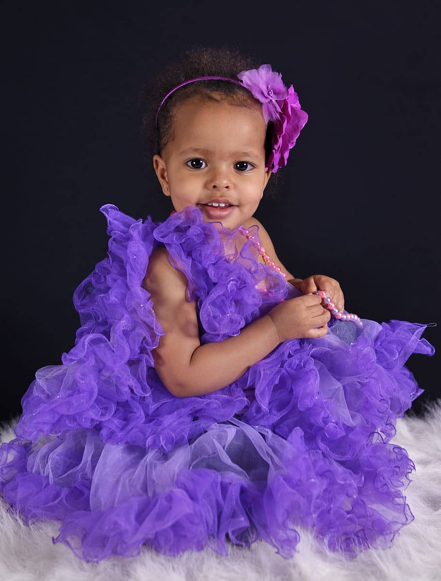 purple ruffled dress, pearl necklace, toddler, SD Phone Wallpaper