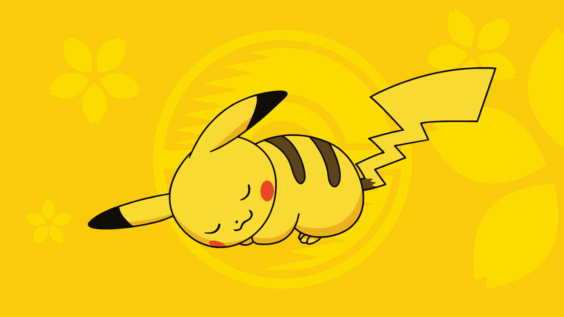 Baby Pikachu, bright yellow background, floral patterns, Full HD Desktop Wallpaper