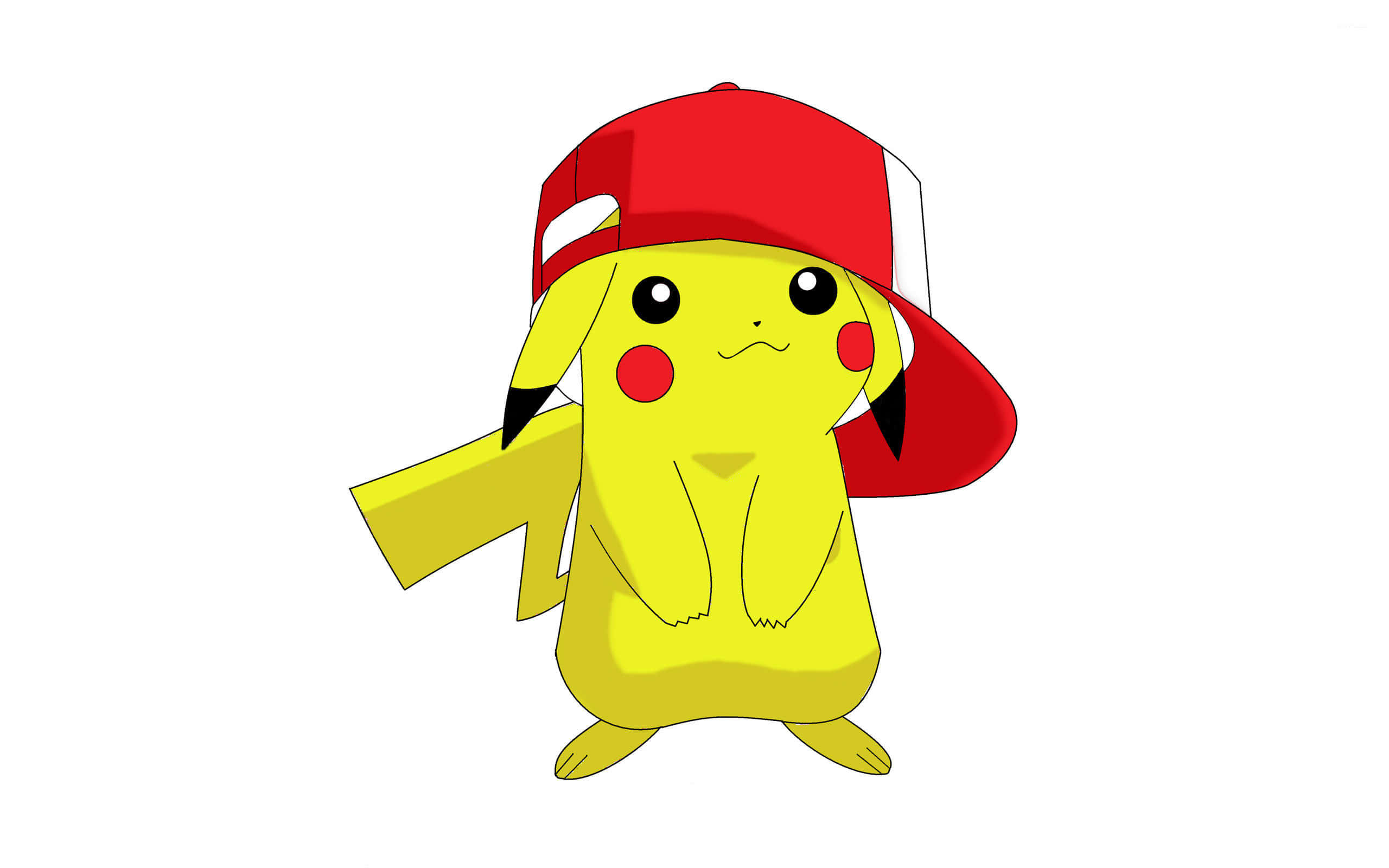 Pikachu, red and white baseball cap, yellow, 2K Desktop Wallpaper