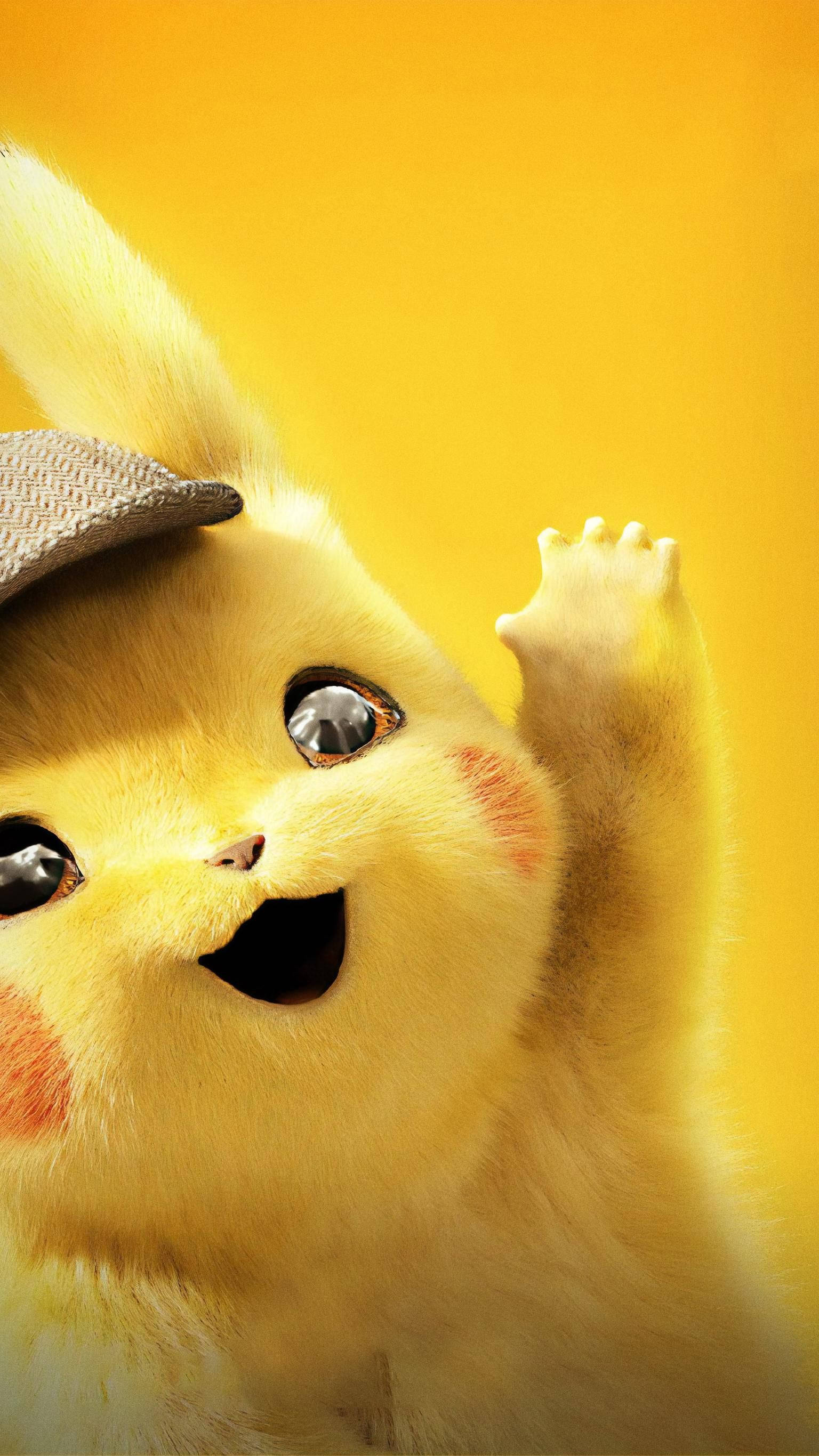 Pikachu, tweed cap, vibrant yellow background, 2K Phone Wallpaper