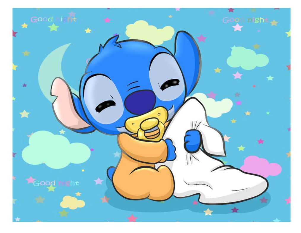 Stitch, blue alien character, starry night sky, SD Desktop Wallpaper
