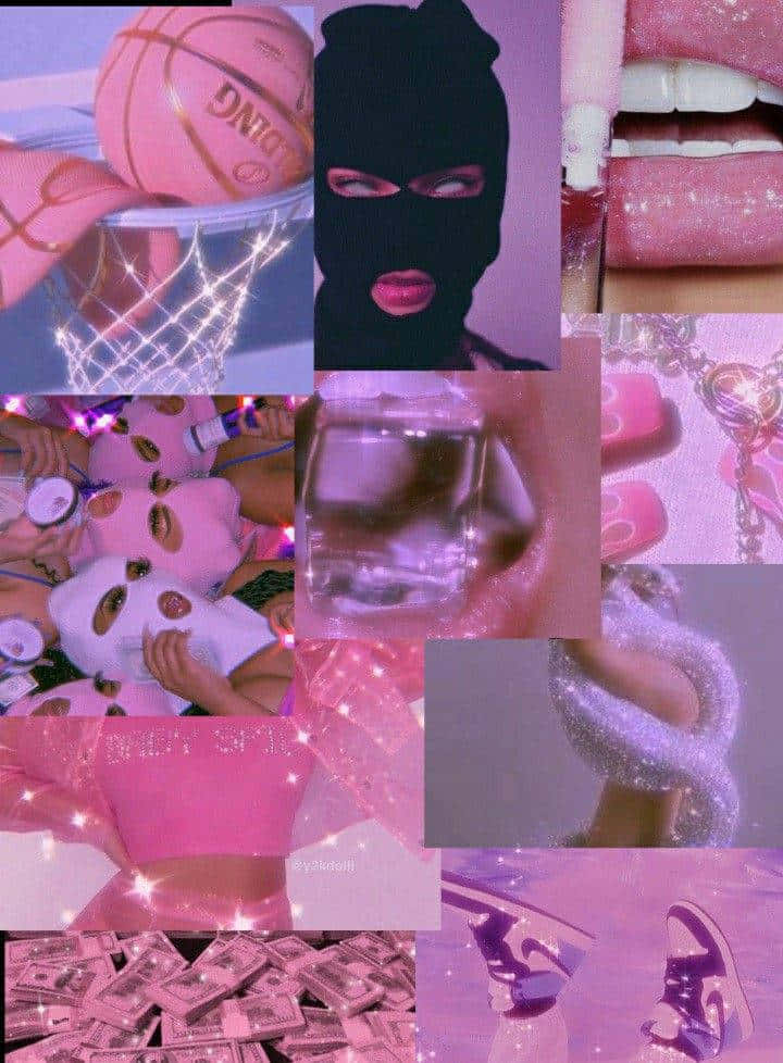 pink baddie aesthetic, basketball in a hoop, black balaclava, SD Phone Wallpaper