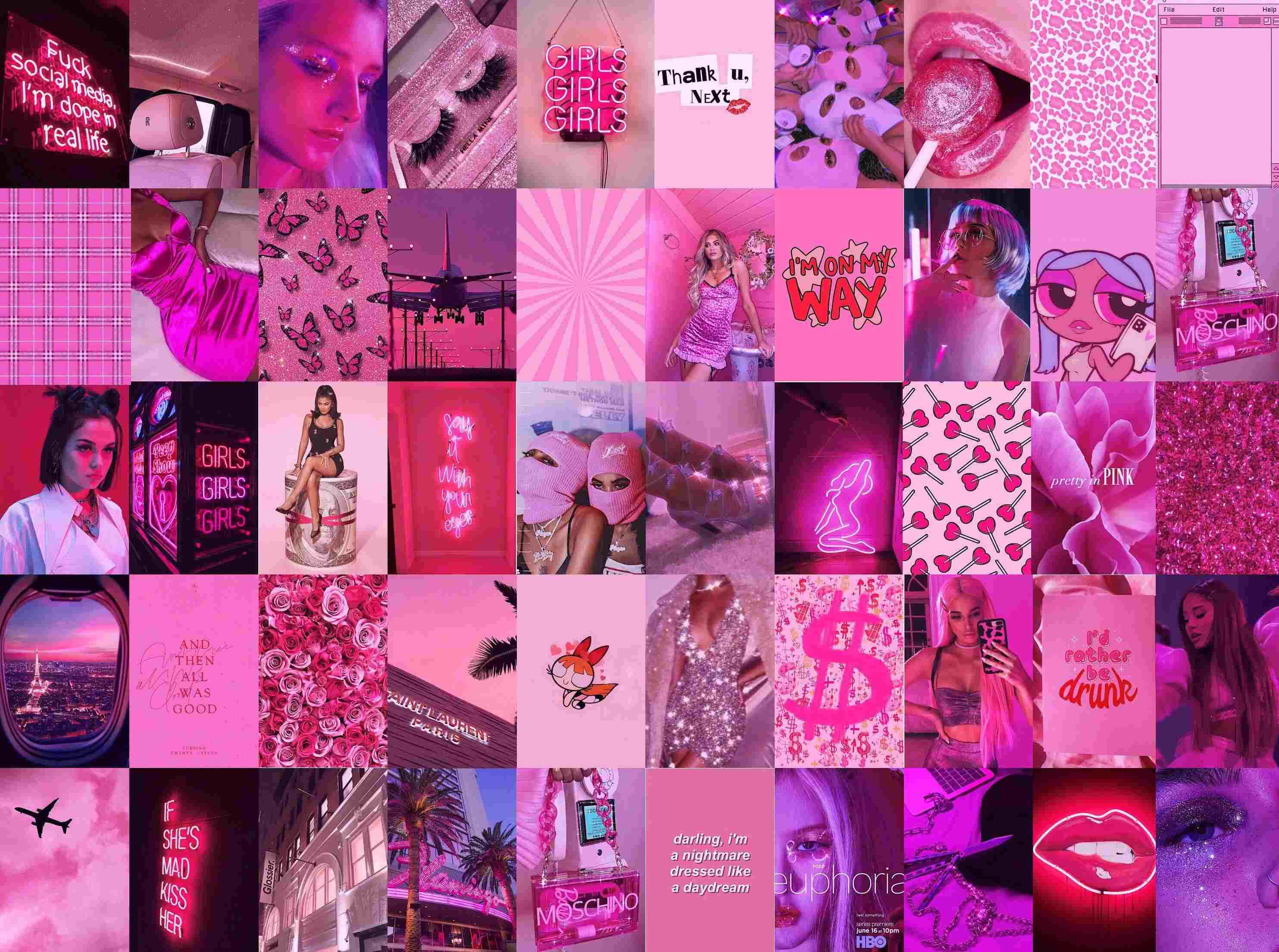 Pink Baddie Aesthetic, vibrant pink, pop culture icons, 2K Desktop Wallpaper